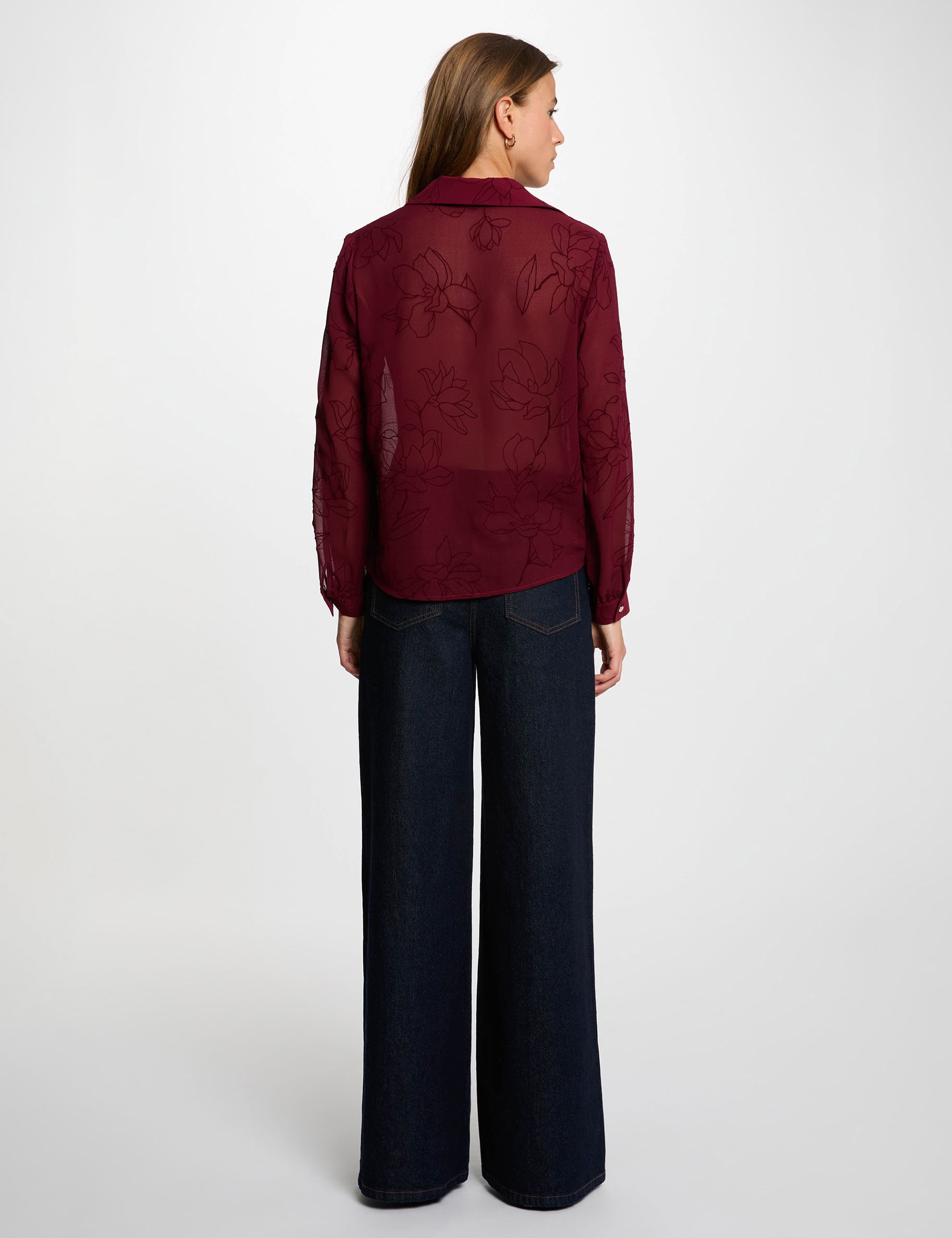 Bedrucktes Voile-Hemd bordeaux damen