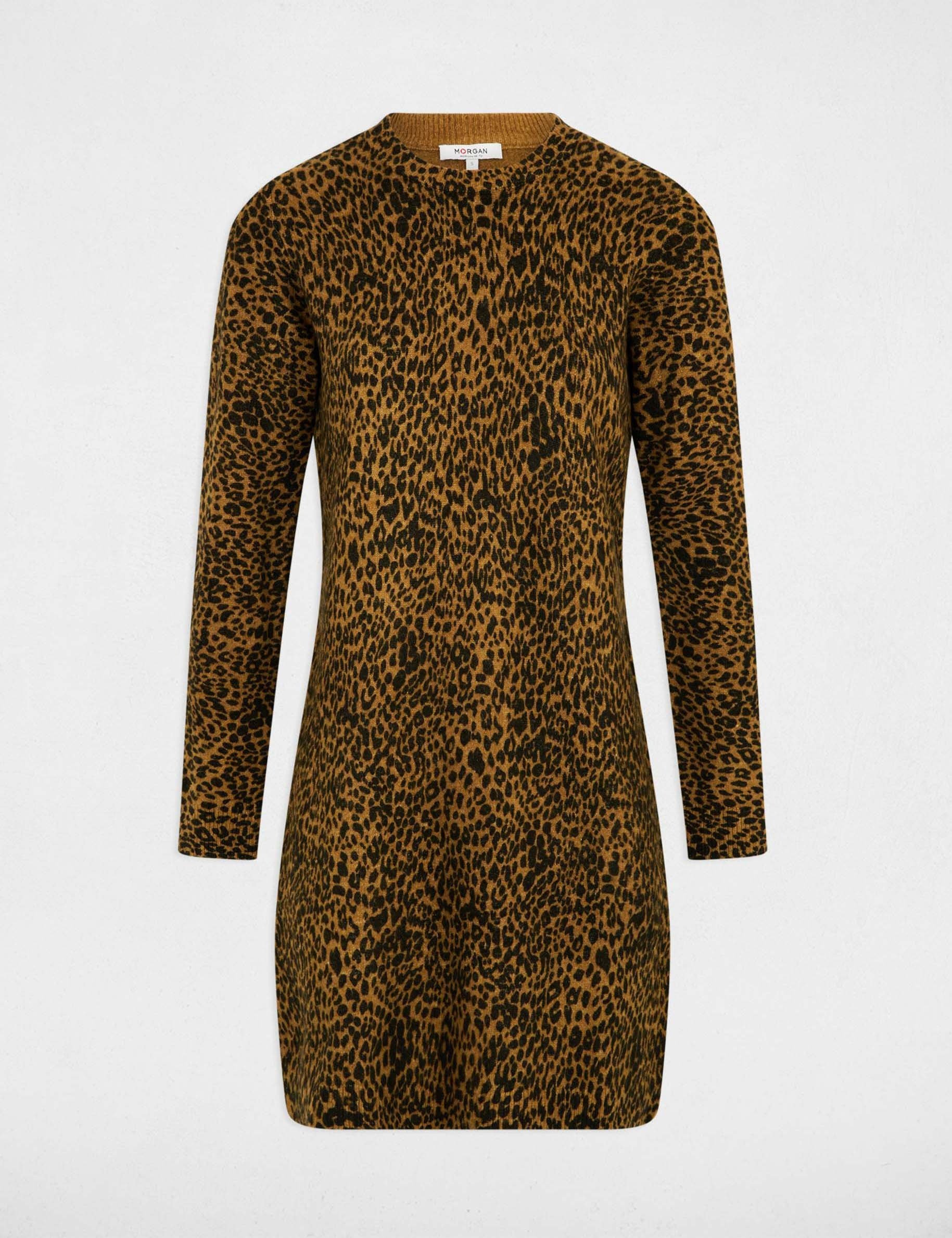 Kleid aus Strick mit Animal-Print kamel damen