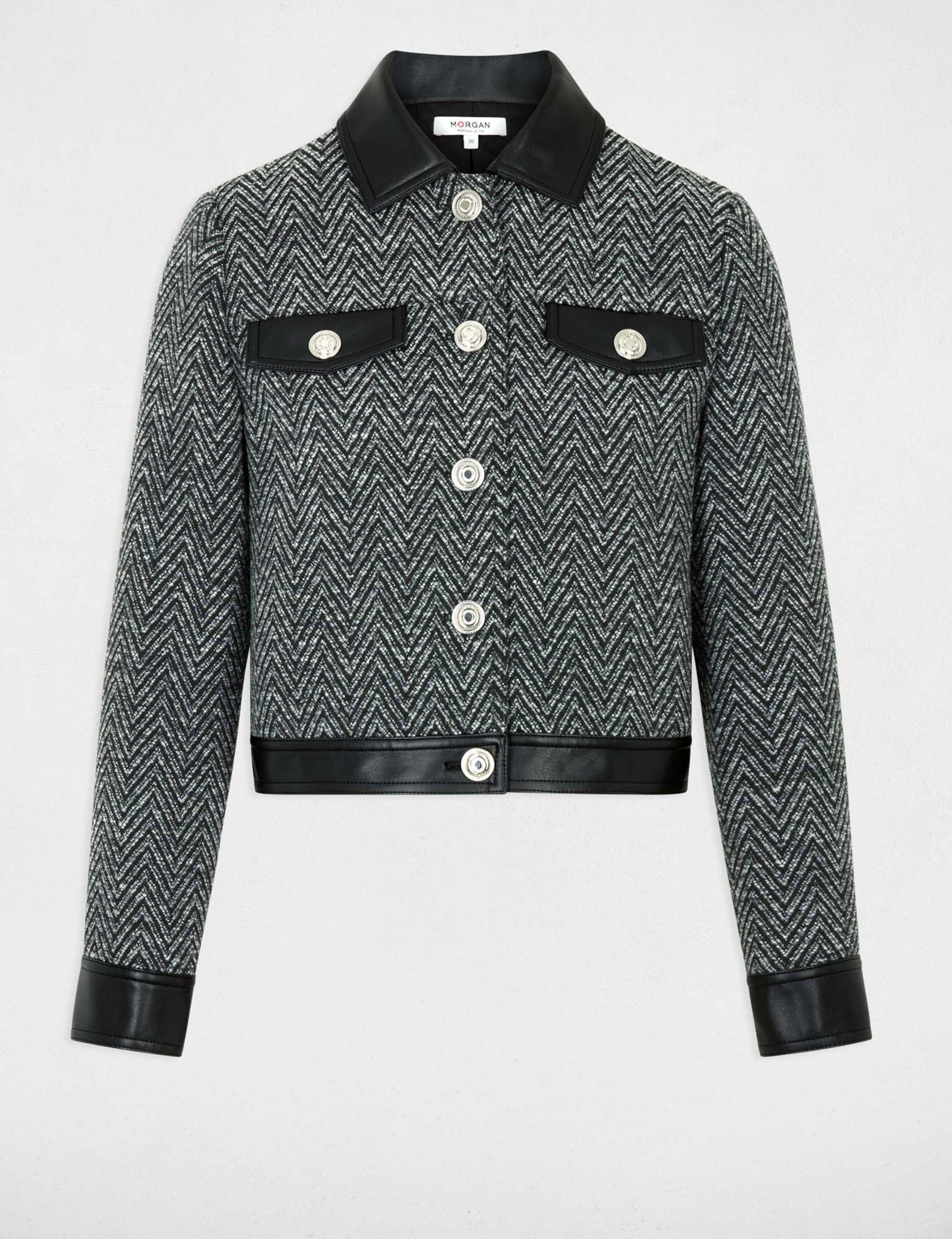 Veste tweed droite noir femme