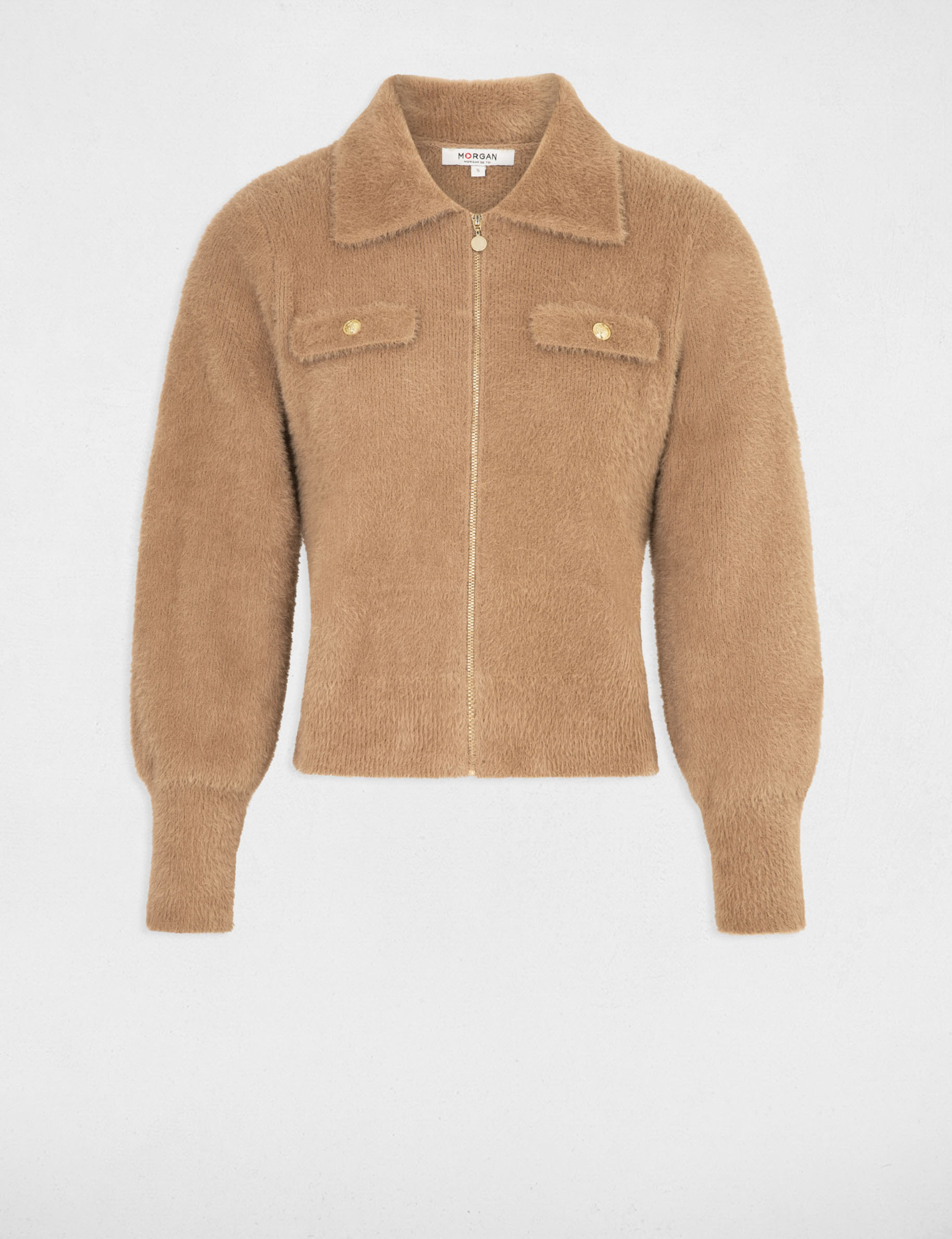 Langarm Strickjacke mit Reverskragen kamel damen