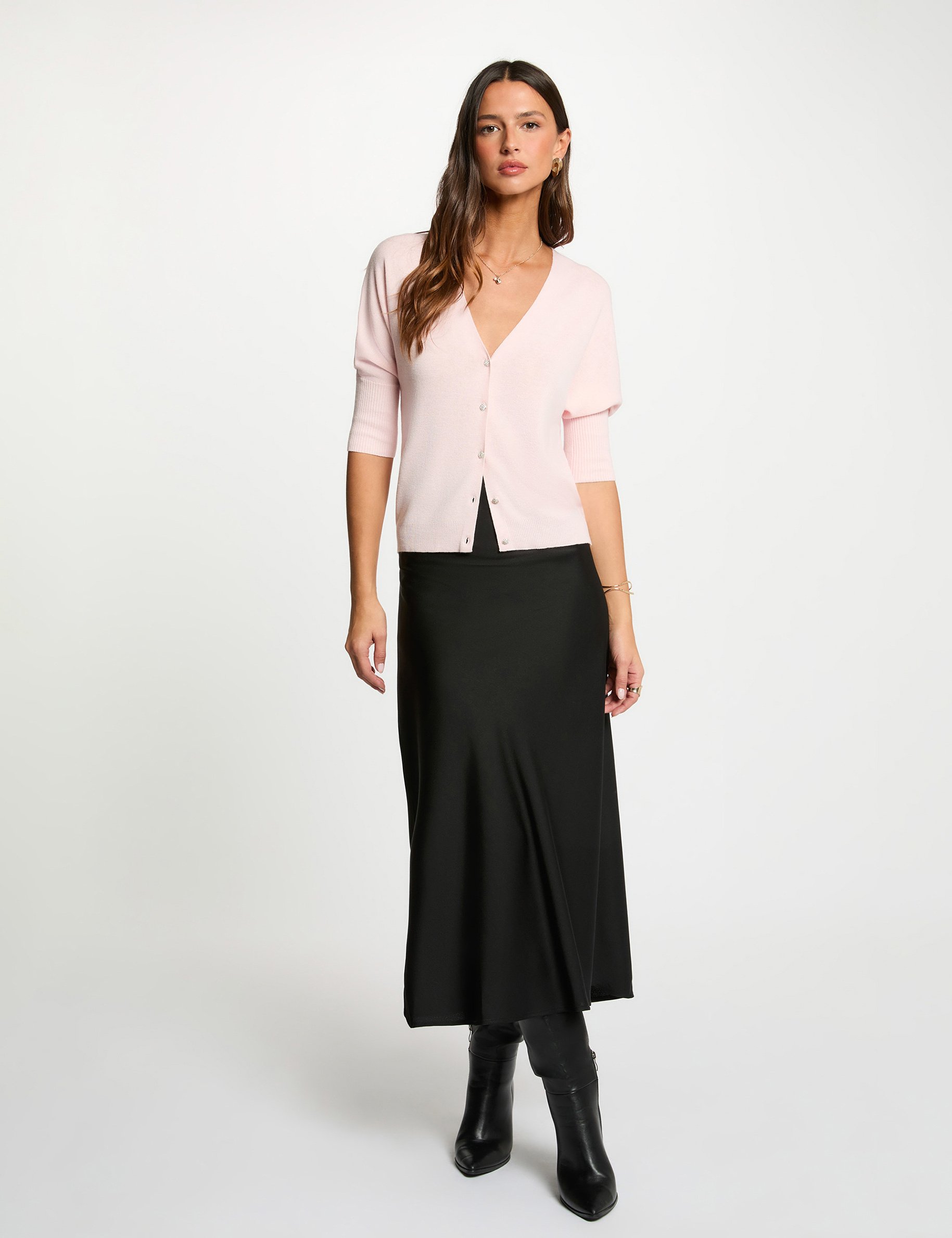 Strickjacke mit V-Ausschnitt hellrosa damen