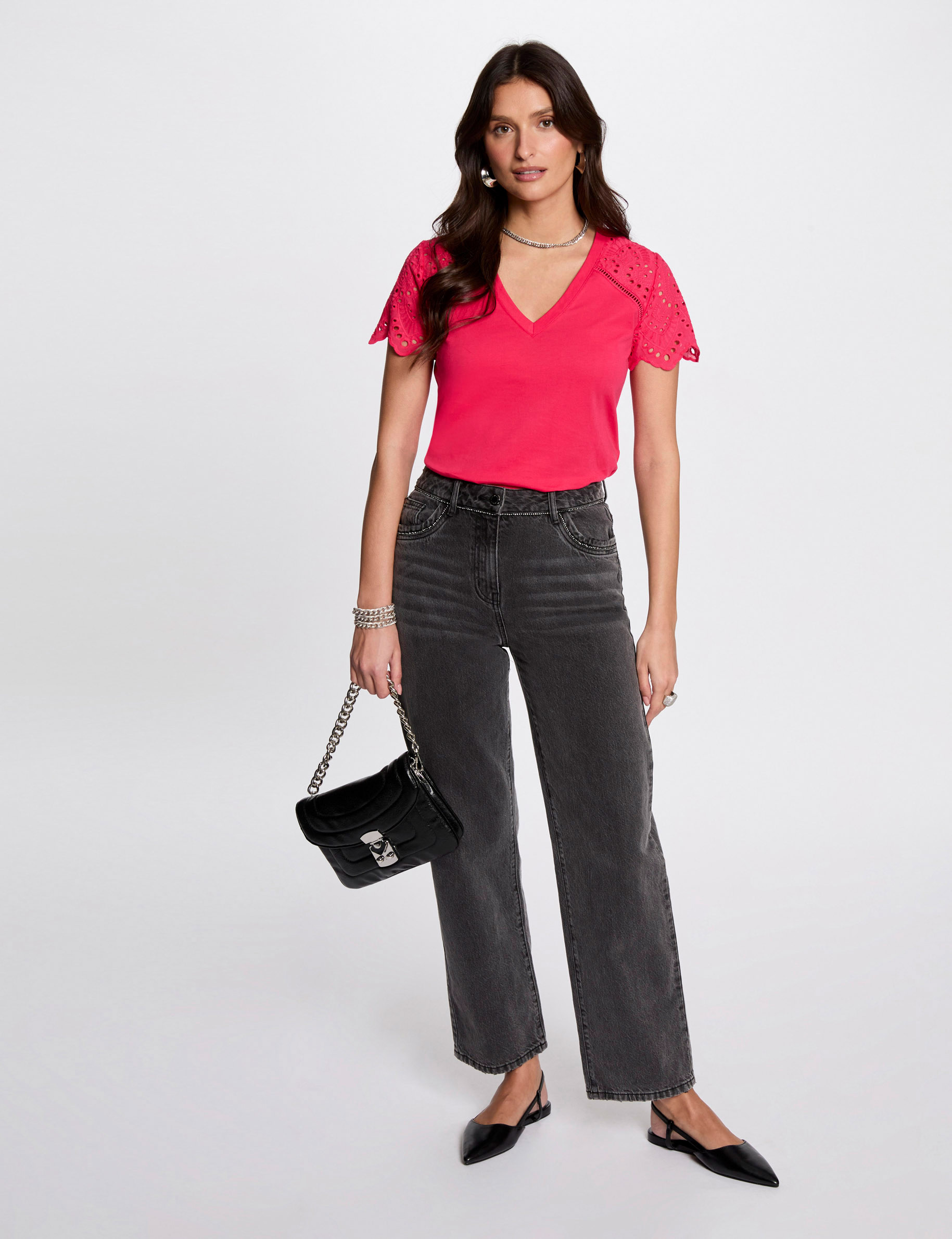 t shirt manches courtes rose fushia femme T-shirt manches courtes rose fushia femme
