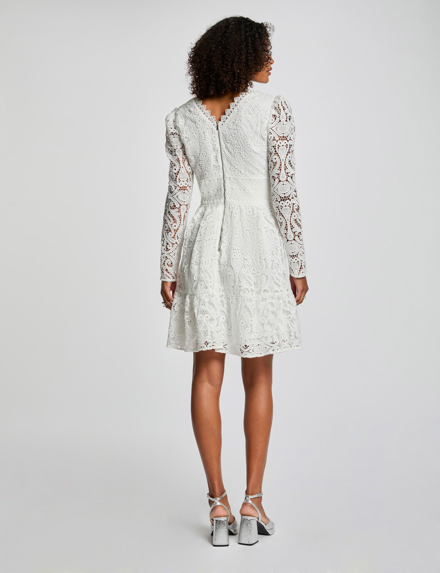 Kurzes, ausgestelltes Spitzenkleid weiss damen