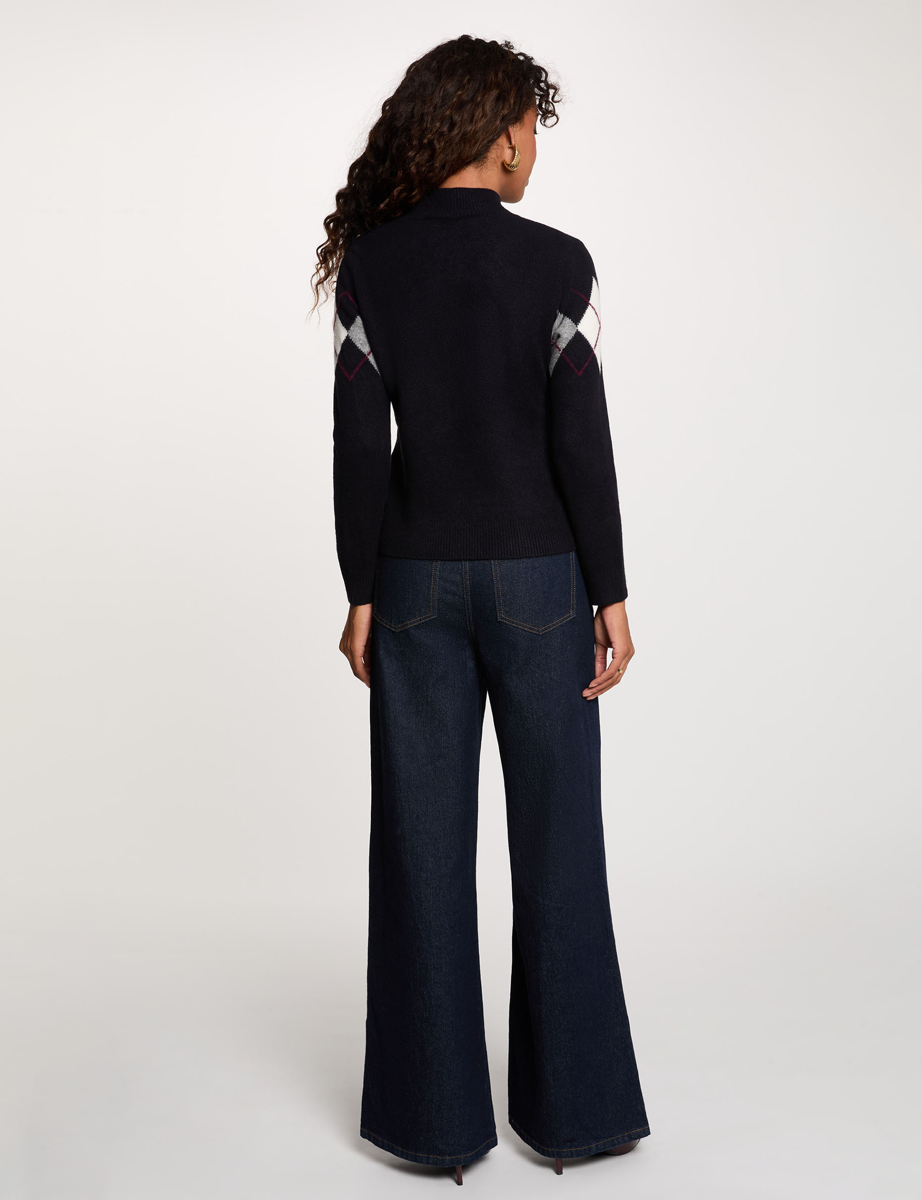 Jacquard-Pullover mit Stehkragen marineblau damen