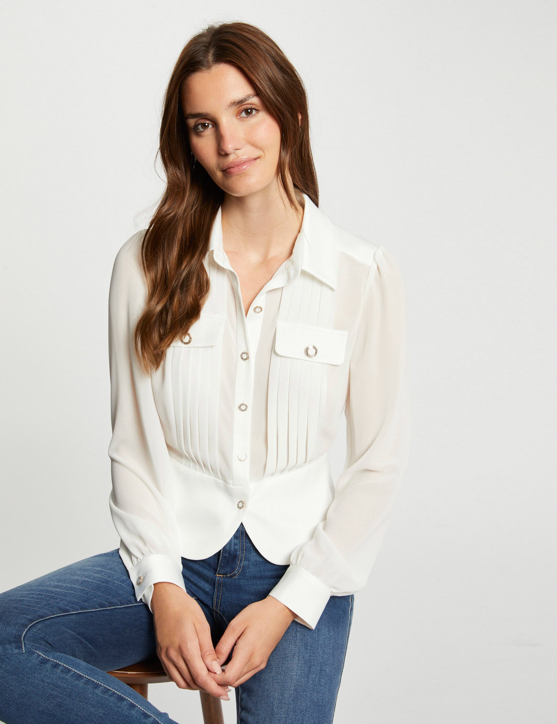 Taillierte Satinbluse elfenbein damen