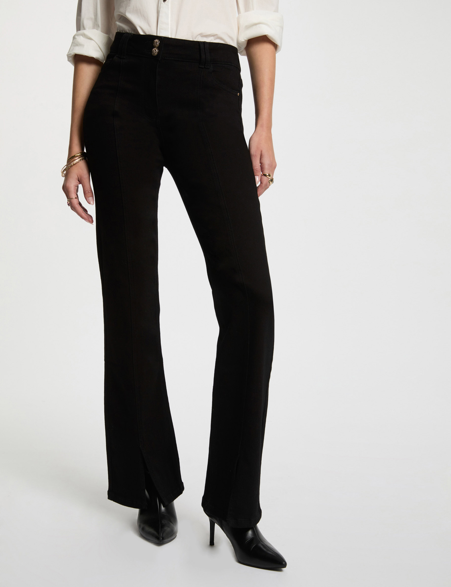 Bootcut-Jeans mit Schlitzen schwarz damen