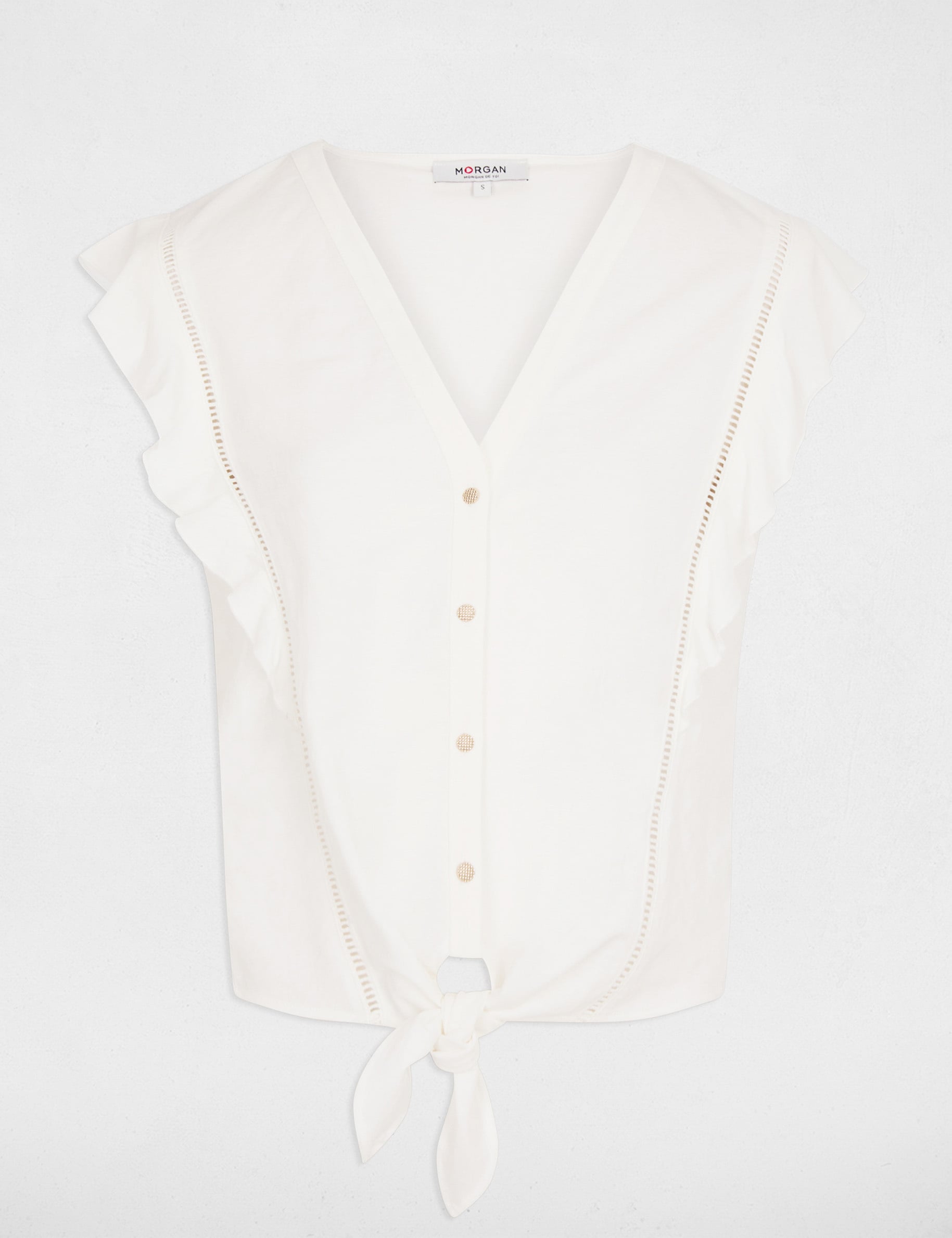 Gebundenes Hemd mit V-Ausschnitt weiss damen