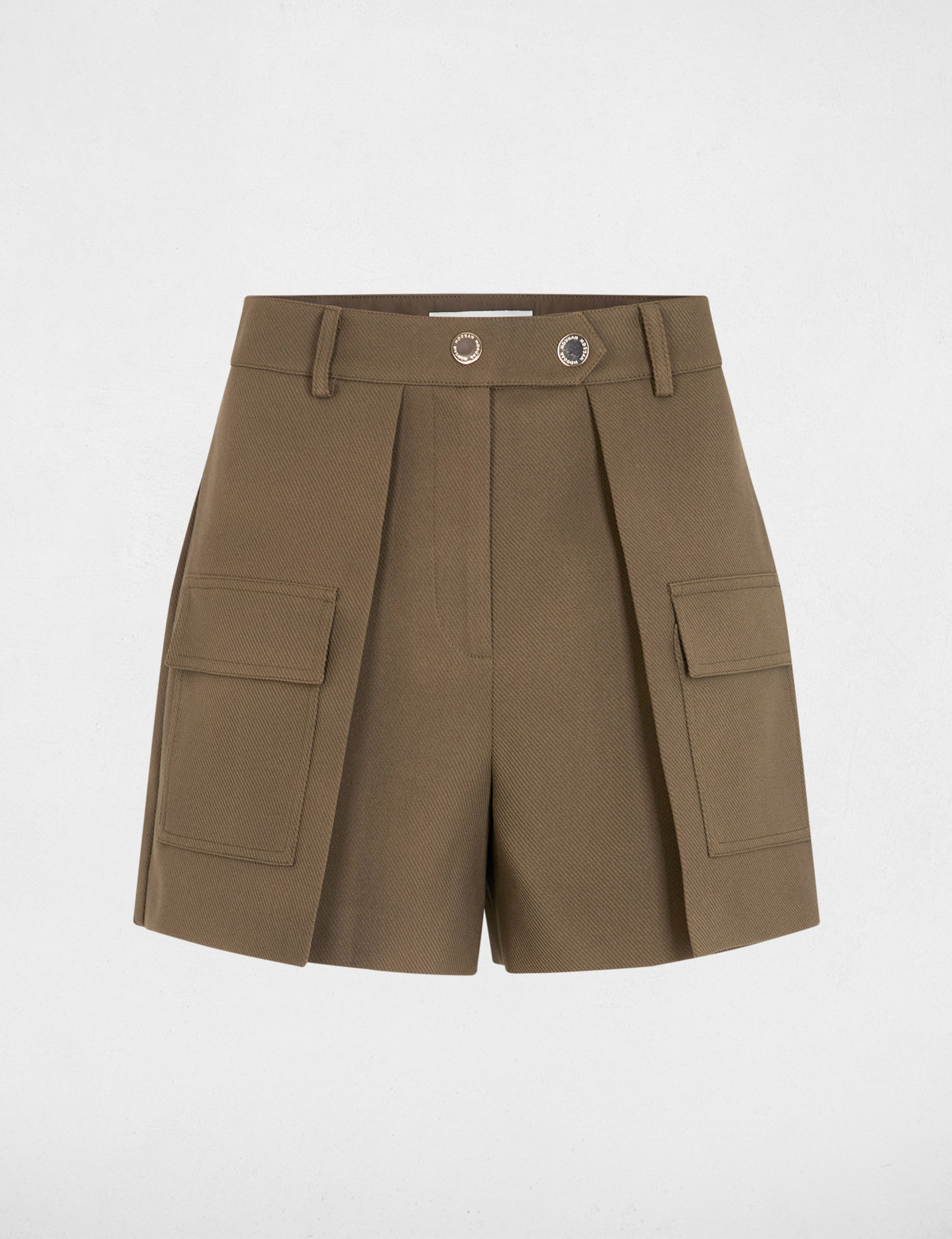 Short droit poches &agrave; rabat vert kaki femme