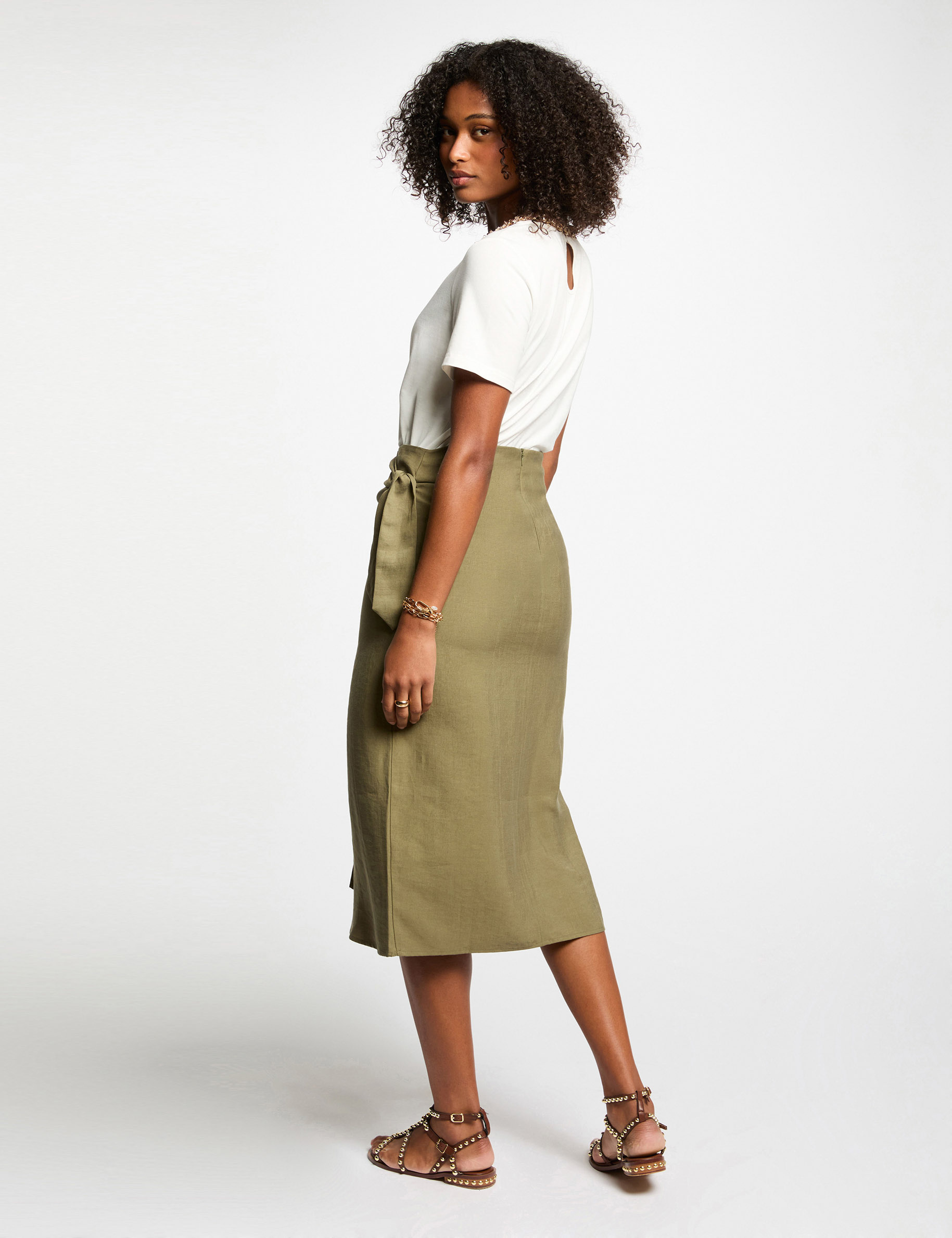 jupe midi portefeuille vert kaki femme Jupe midi portefeuille vert kaki femme