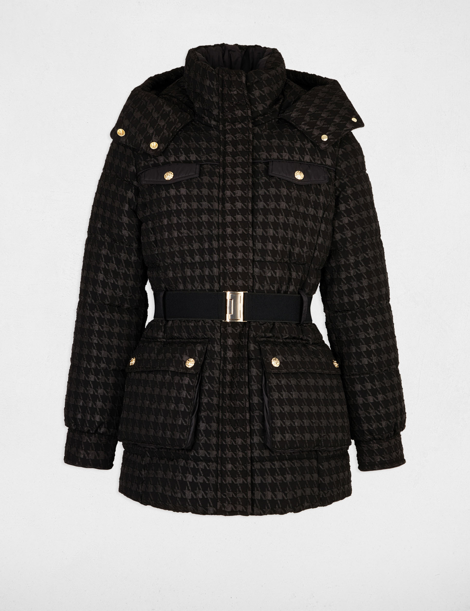 daunenjacke mit hahnentrittmuster schwarz damen Daunenjacke mit Hahnentrittmuster schwarz damen