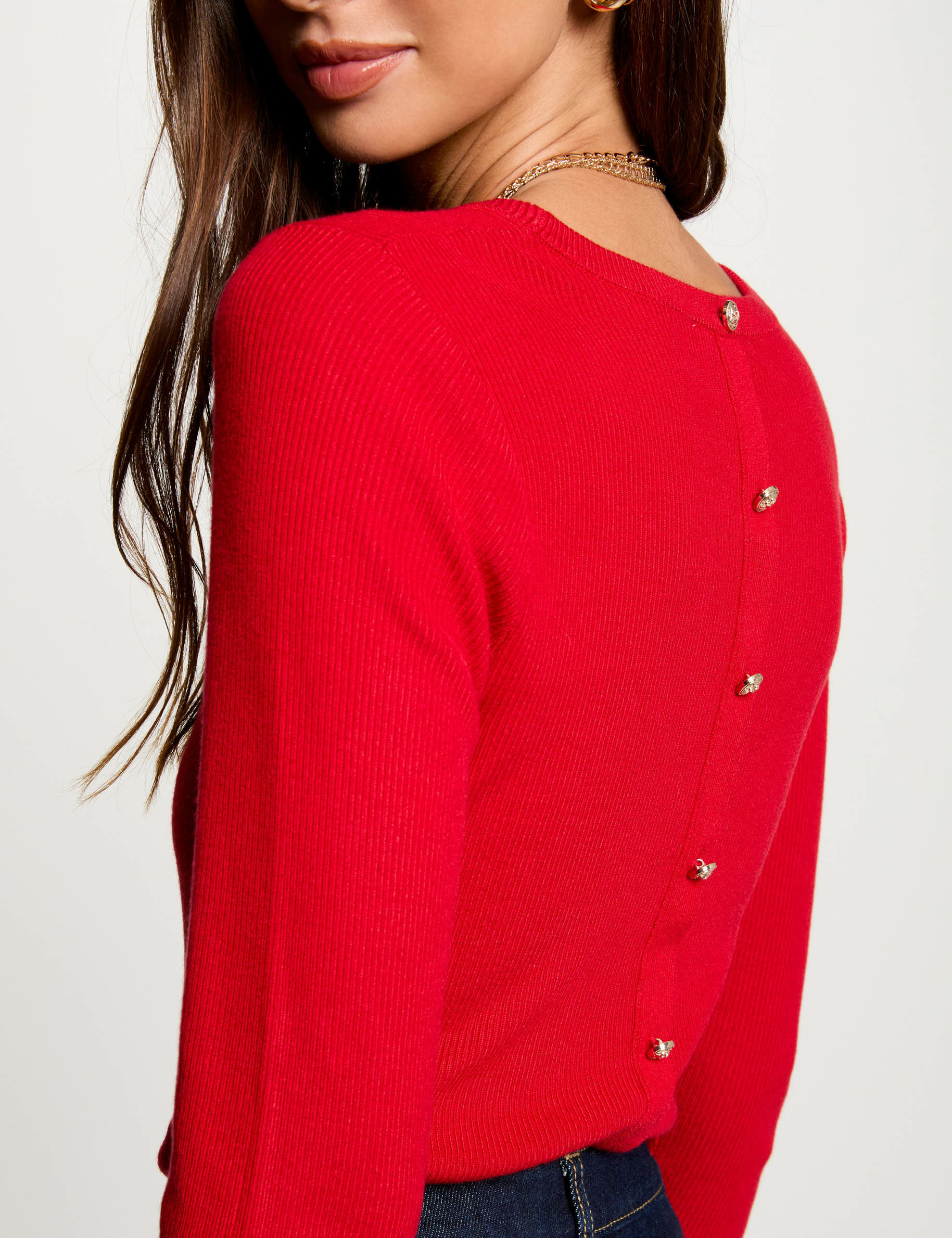 pull col rond manches 34 rouge femme Pull col rond manches 3/4 rouge femme