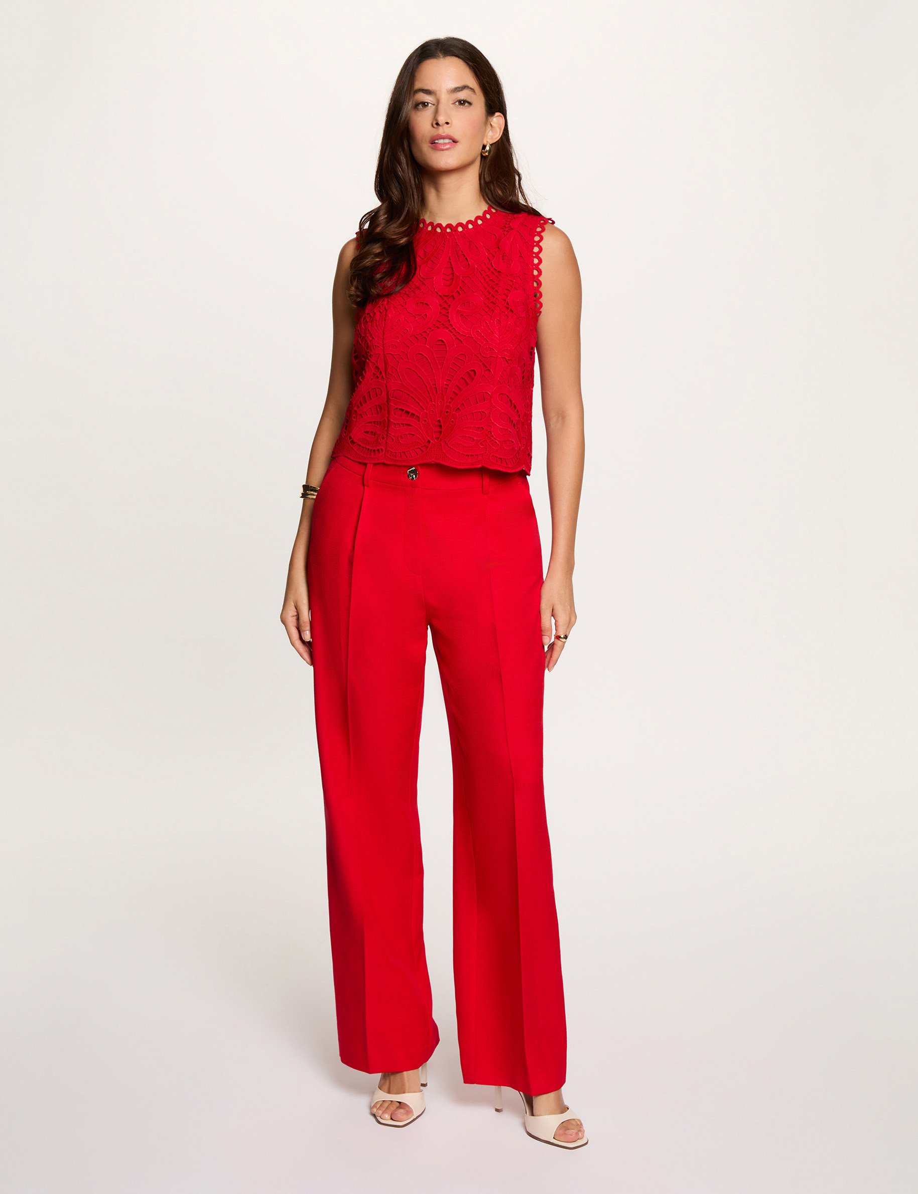 Top sans manches dentelle rouge femme