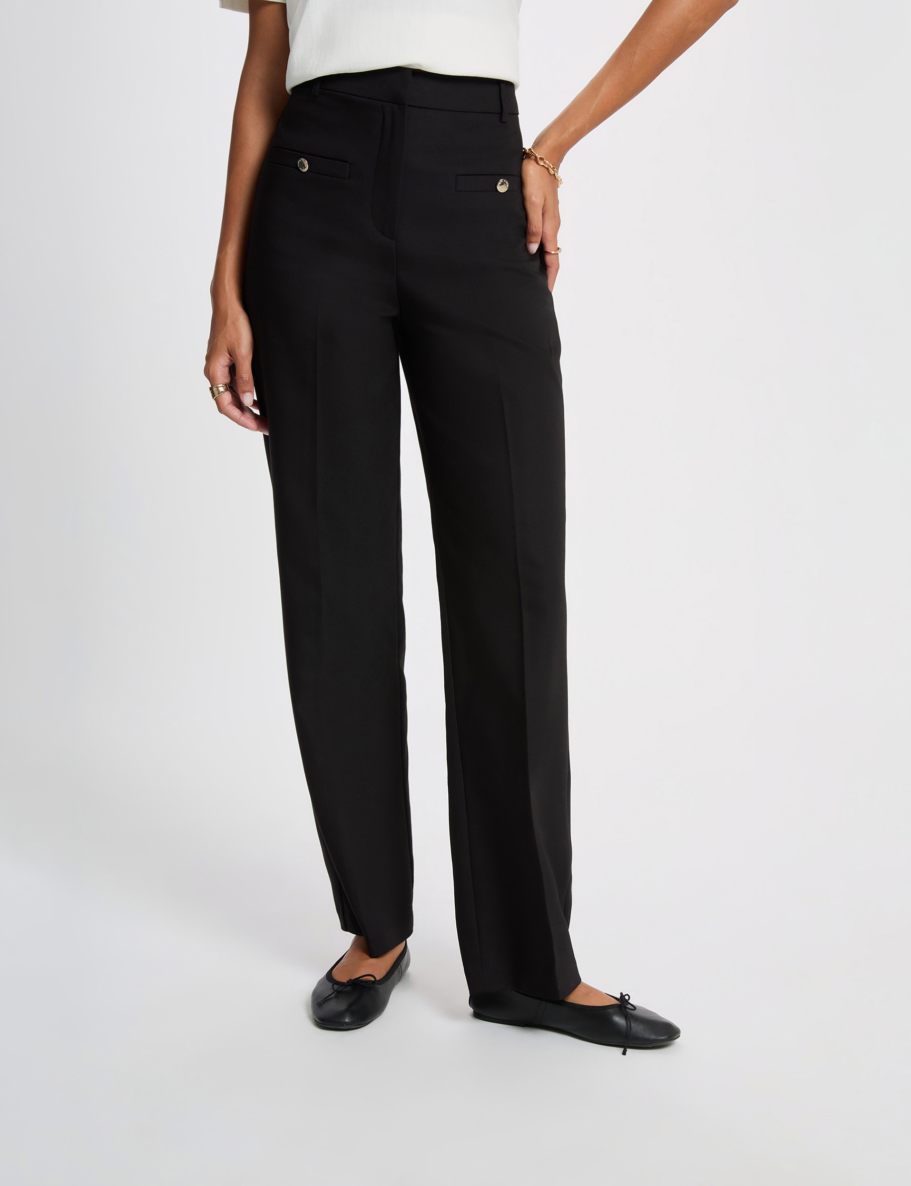 Weit geschnittene hochgeschnittene Hose schwarz damen