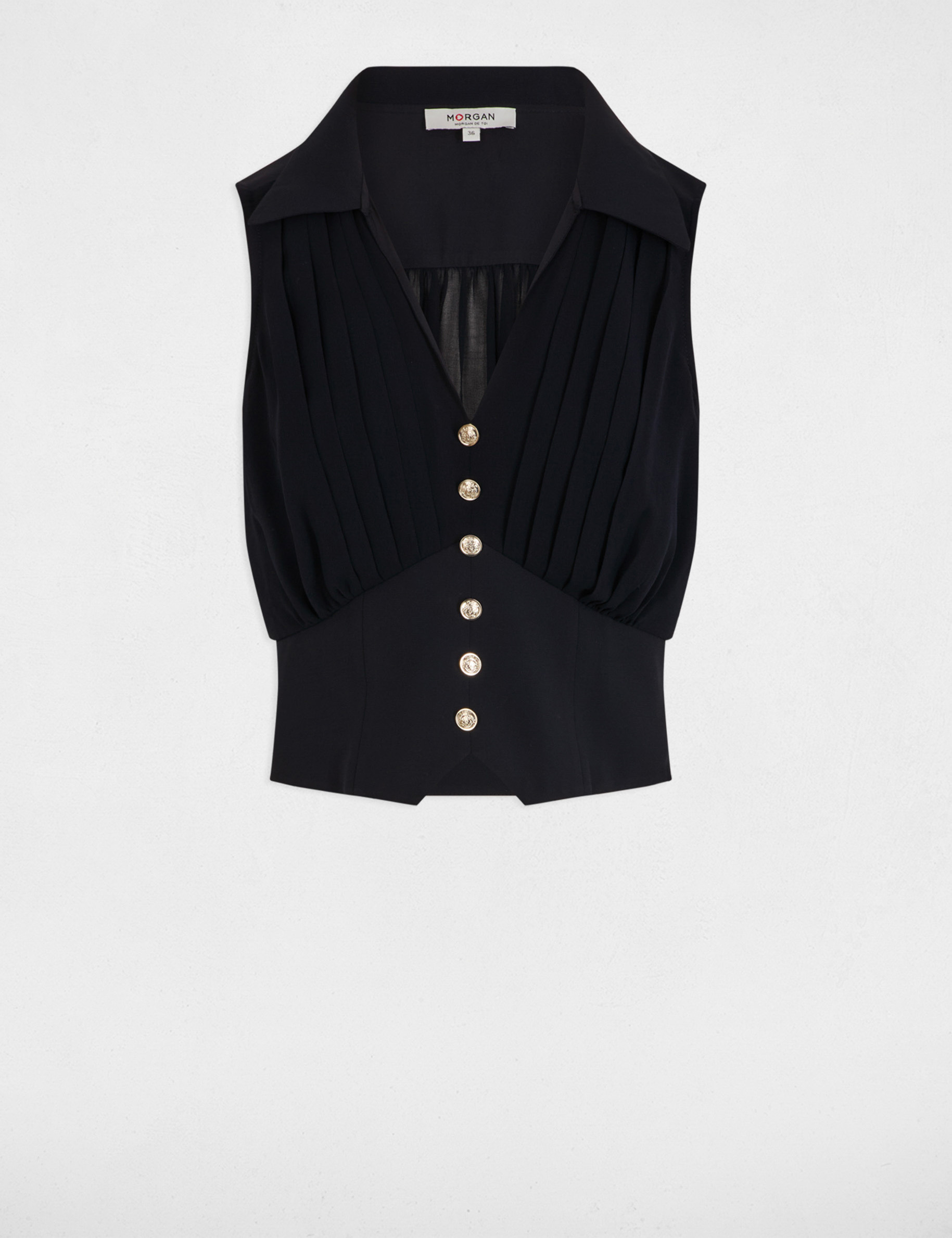 top plisse sans manches bleu marine femme Top plissé sans manches bleu marine femme