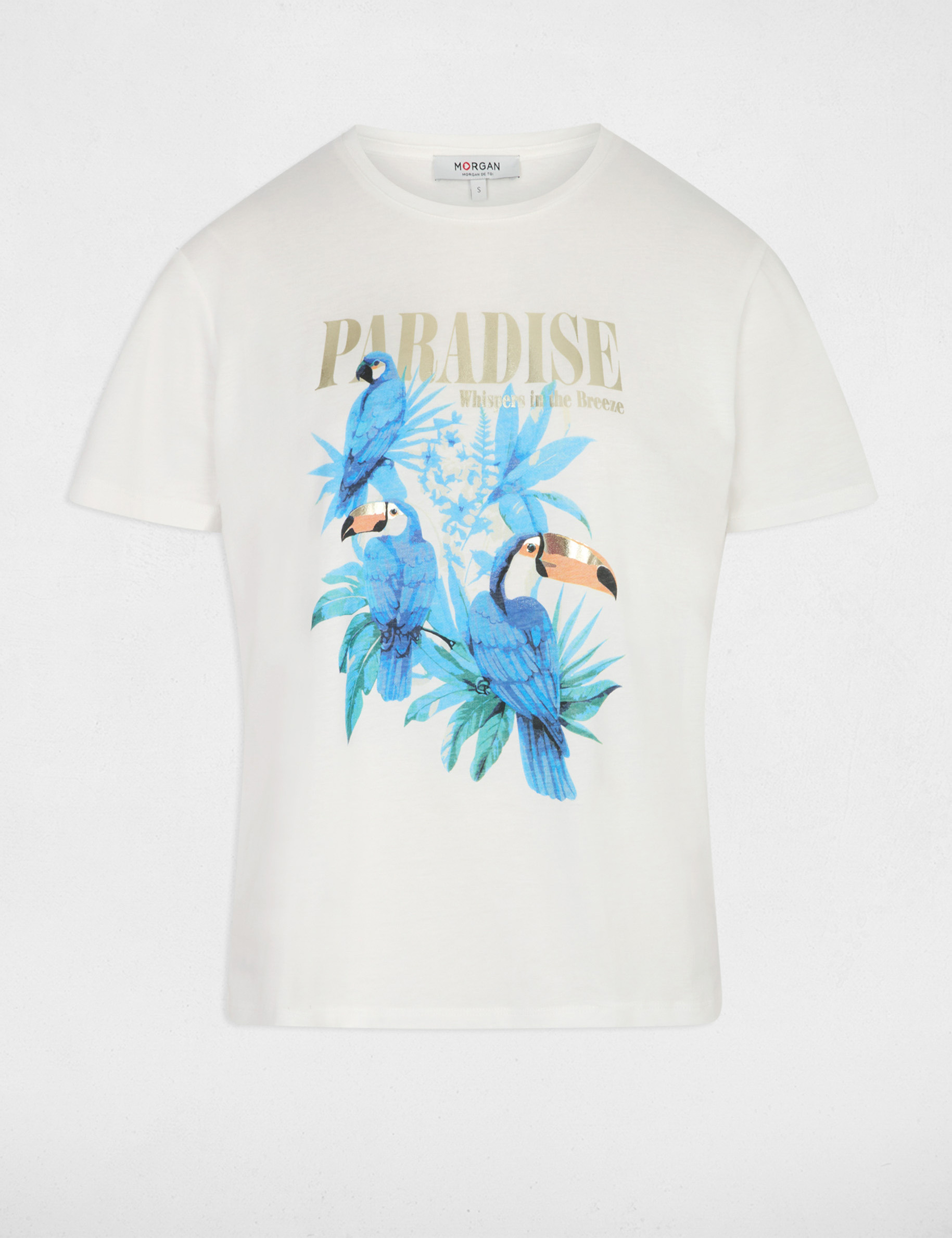 Bedrucktes T-Shirt mit Rundhals weiss damen