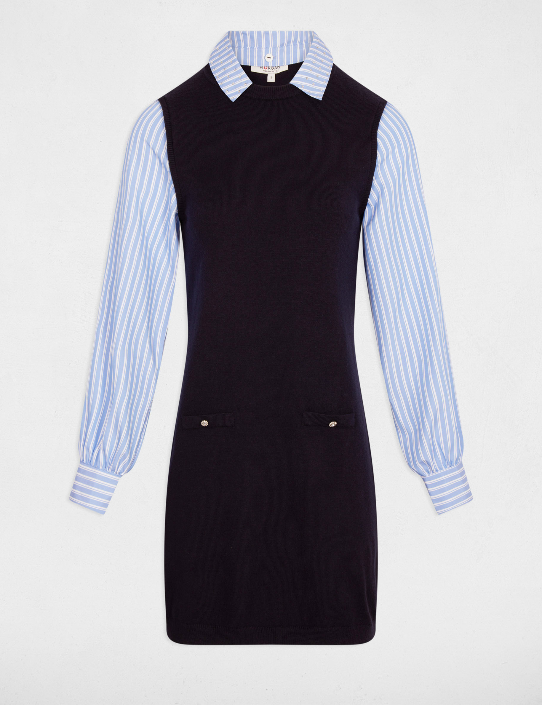 Kurzes, tailliertes Strickkleid marineblau damen