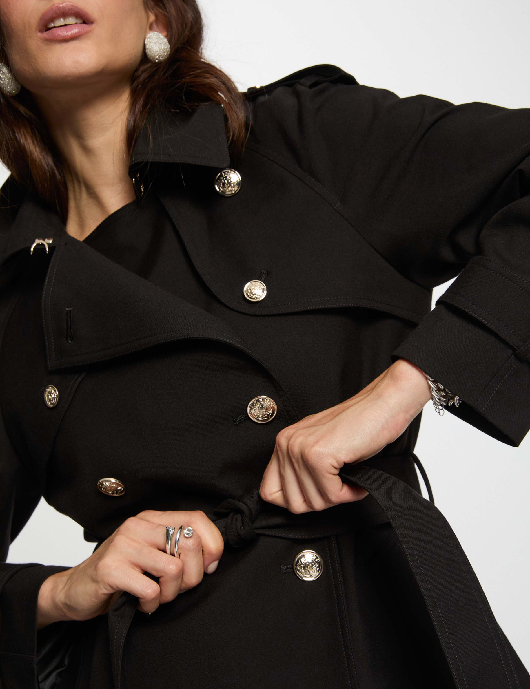 Langer Trenchcoat mit Gürtel schwarz damen