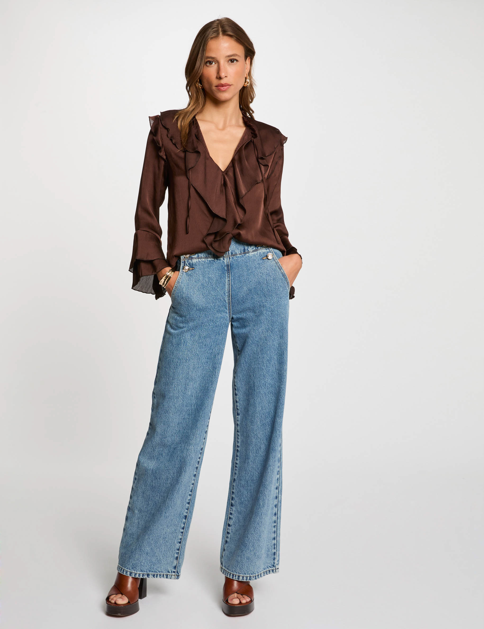 blouse manches longues marron fonce femme Blouse manches longues marron foncé femme