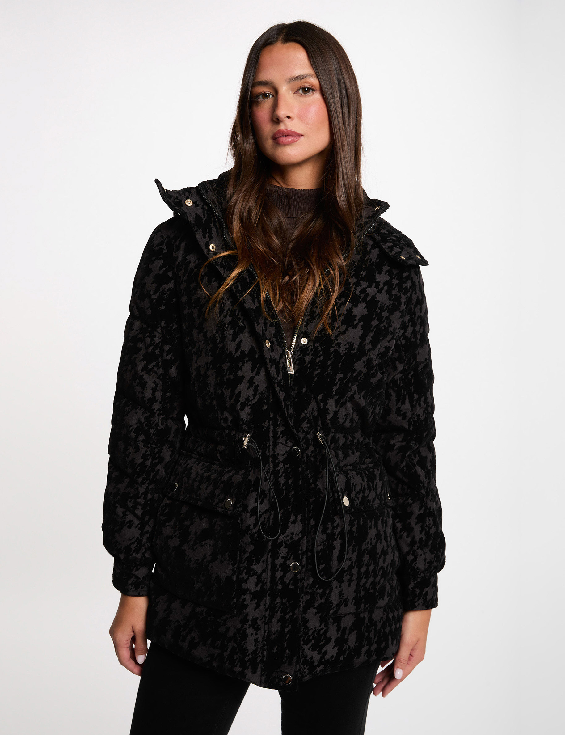 Samt-Daunenjacke schwarz damen