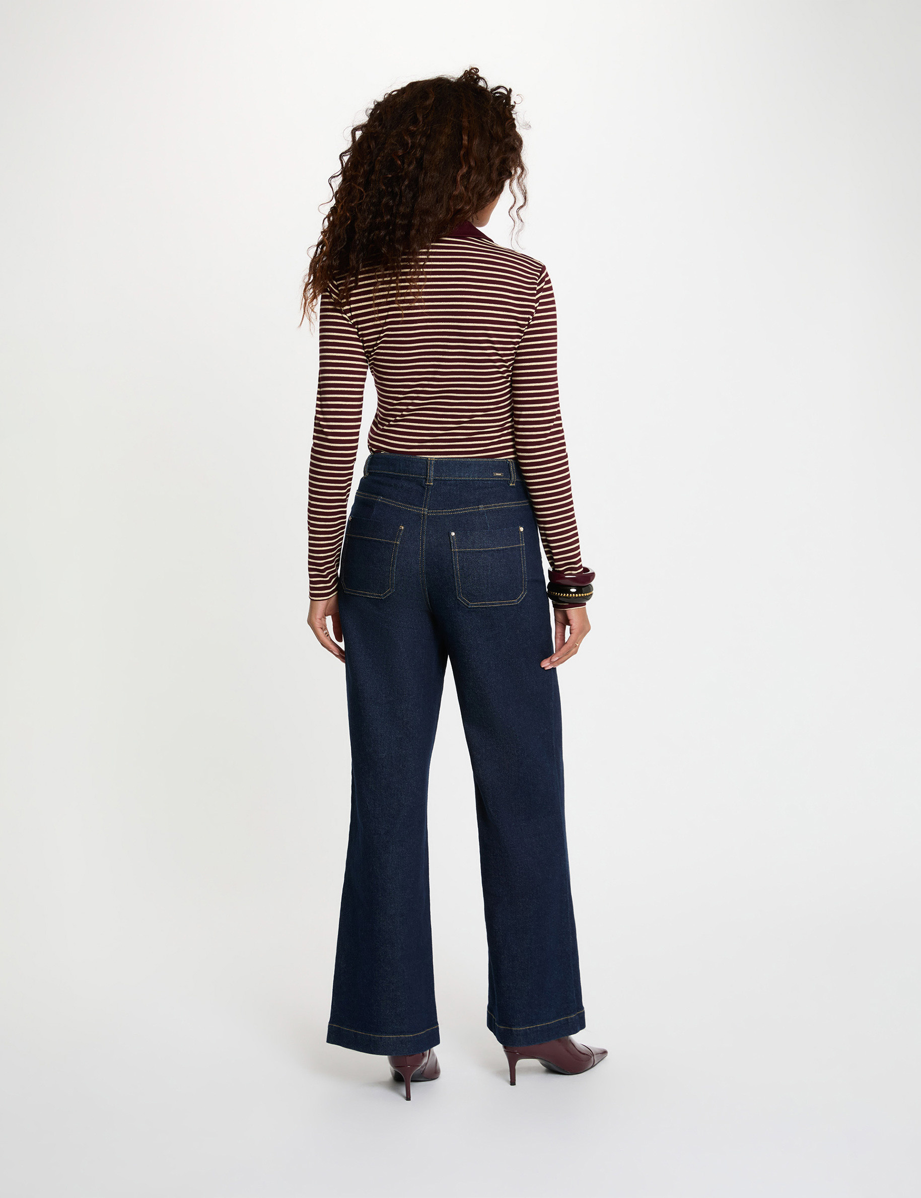 Gestreiftes Langarm-Polo bordeaux damen