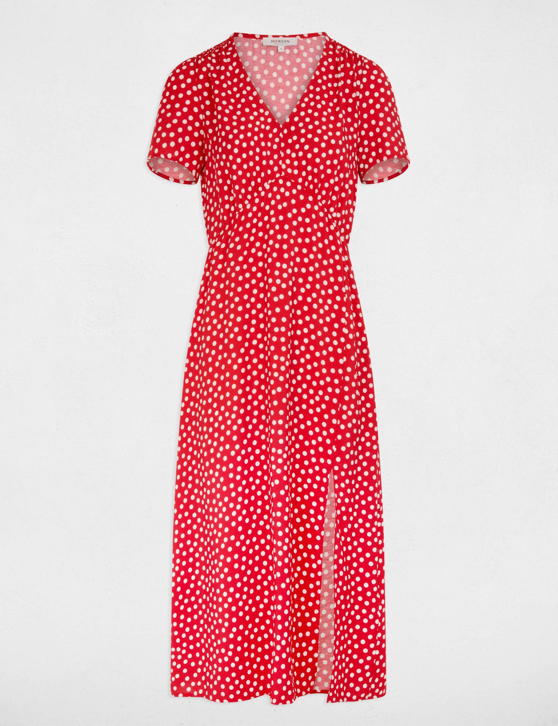 Robe mi-longue col v rouge femme