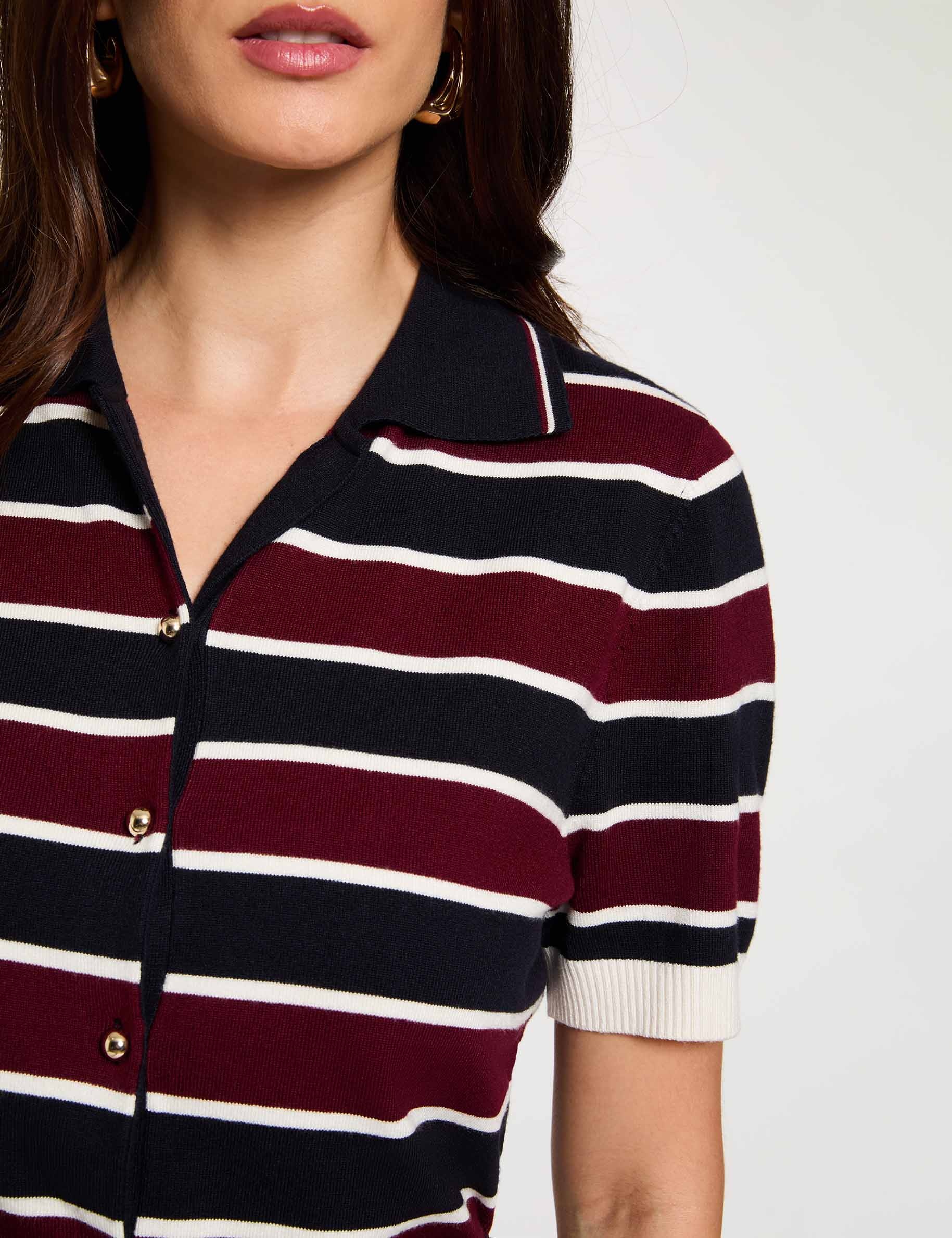 Gestreifter Pullover mit Polokragen bordeaux damen
