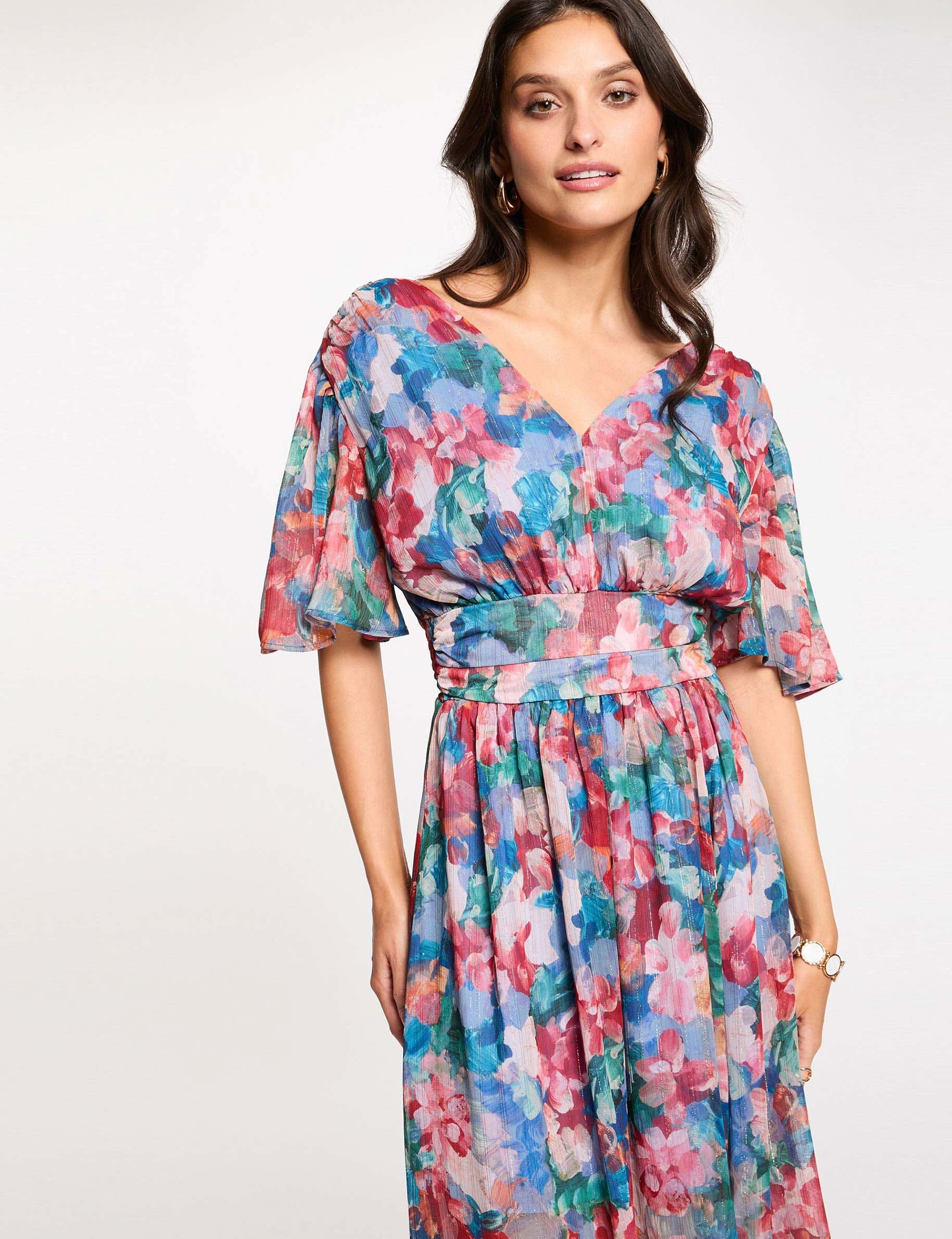 Langes flie&szlig;endes Kleid mehrfarbig damen