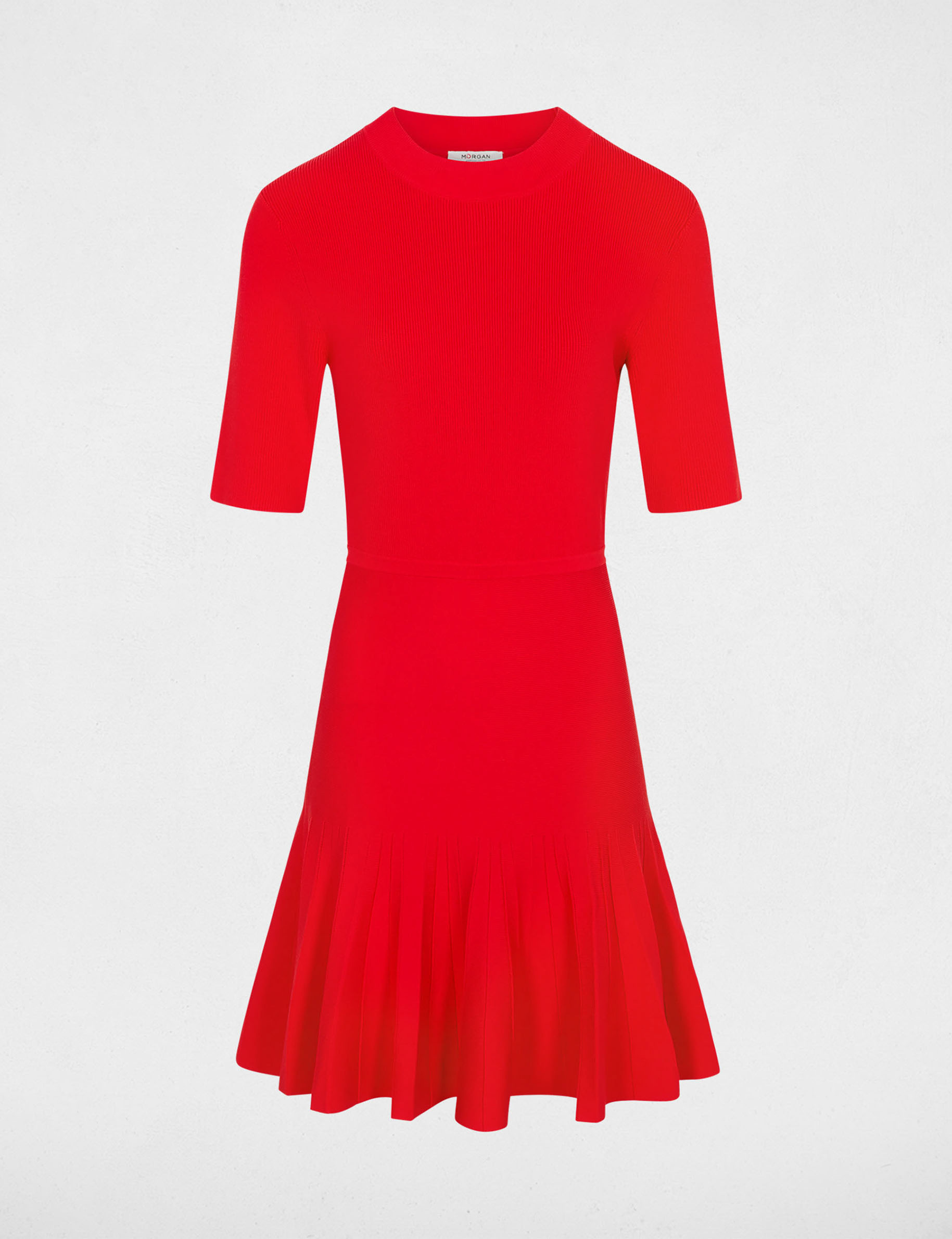 Robe tricot pliss&eacute;e rouge femme