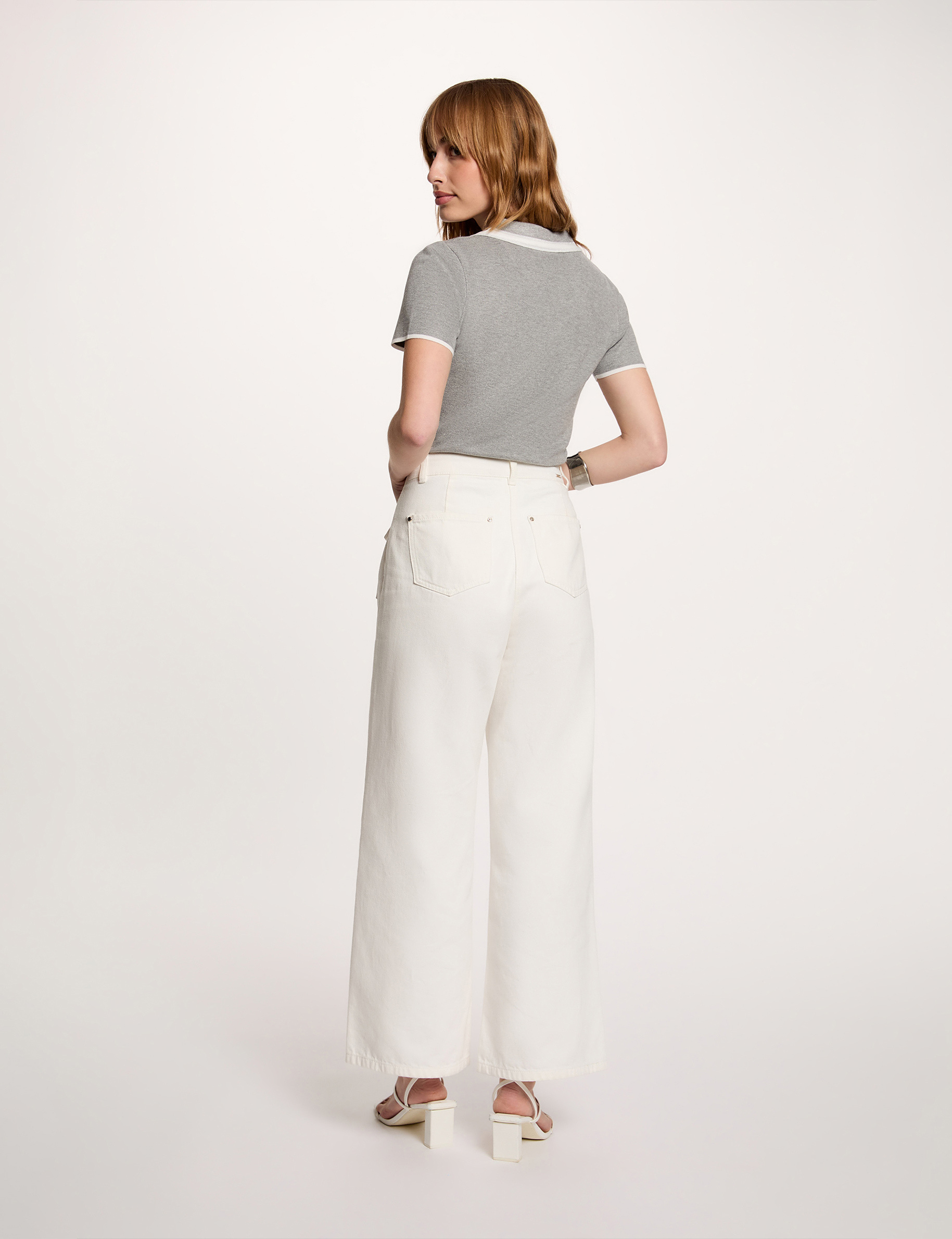 Kurzarm-Polo-Pullover gris clair damen