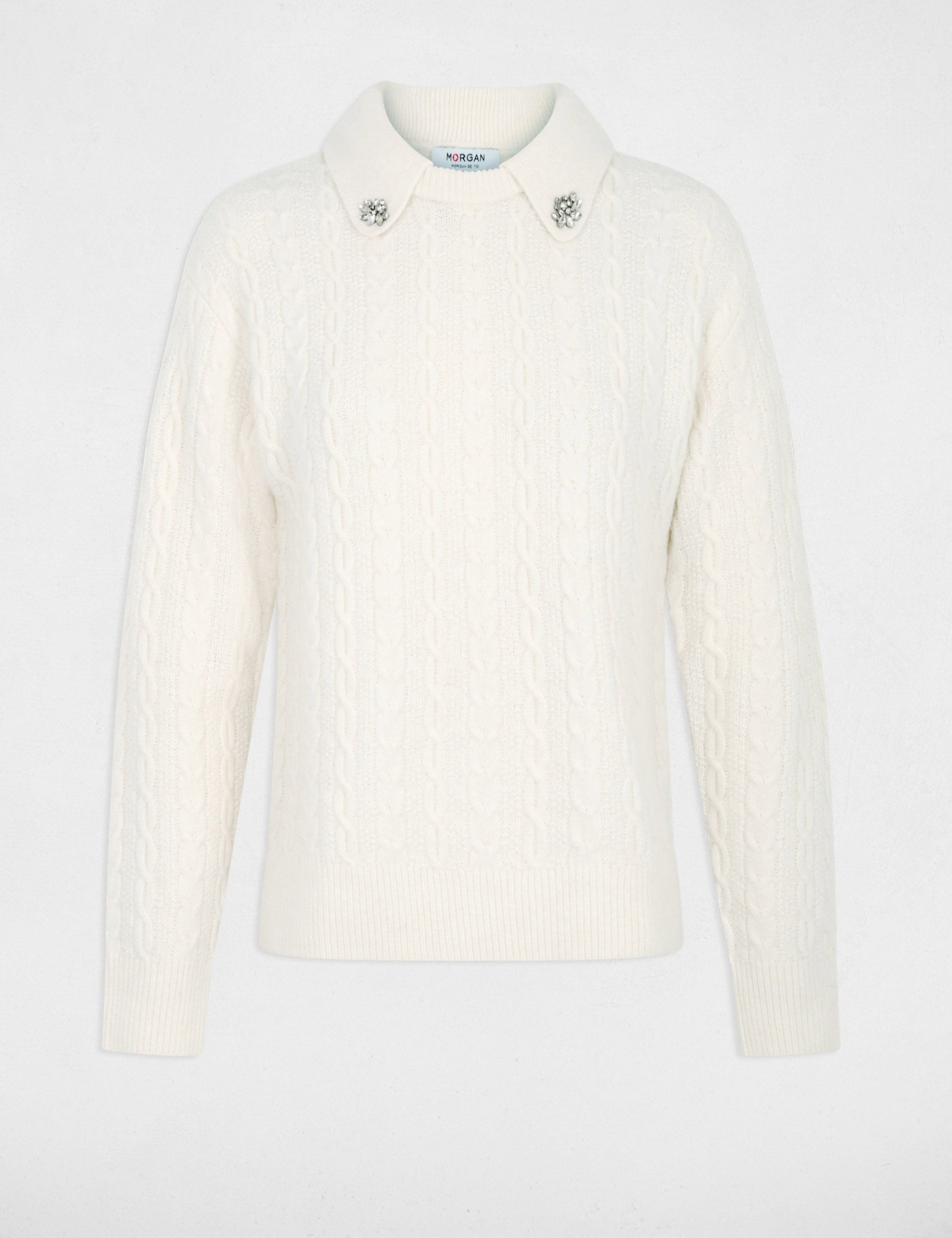 Pull torsad&eacute; col &agrave; revers ivoire femme