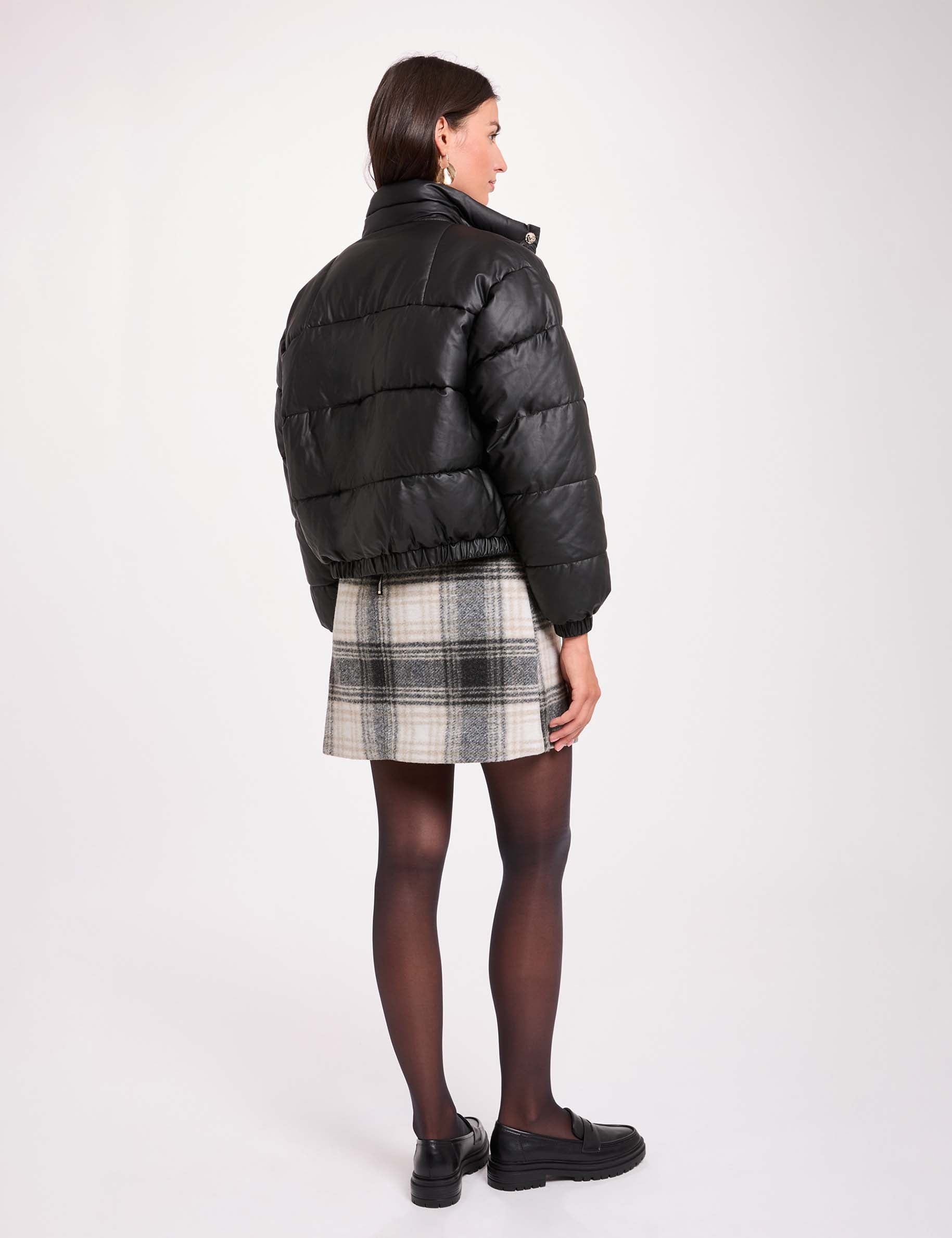 Steppjacke aus Kunstleder mit Stehkragen schwarz damen