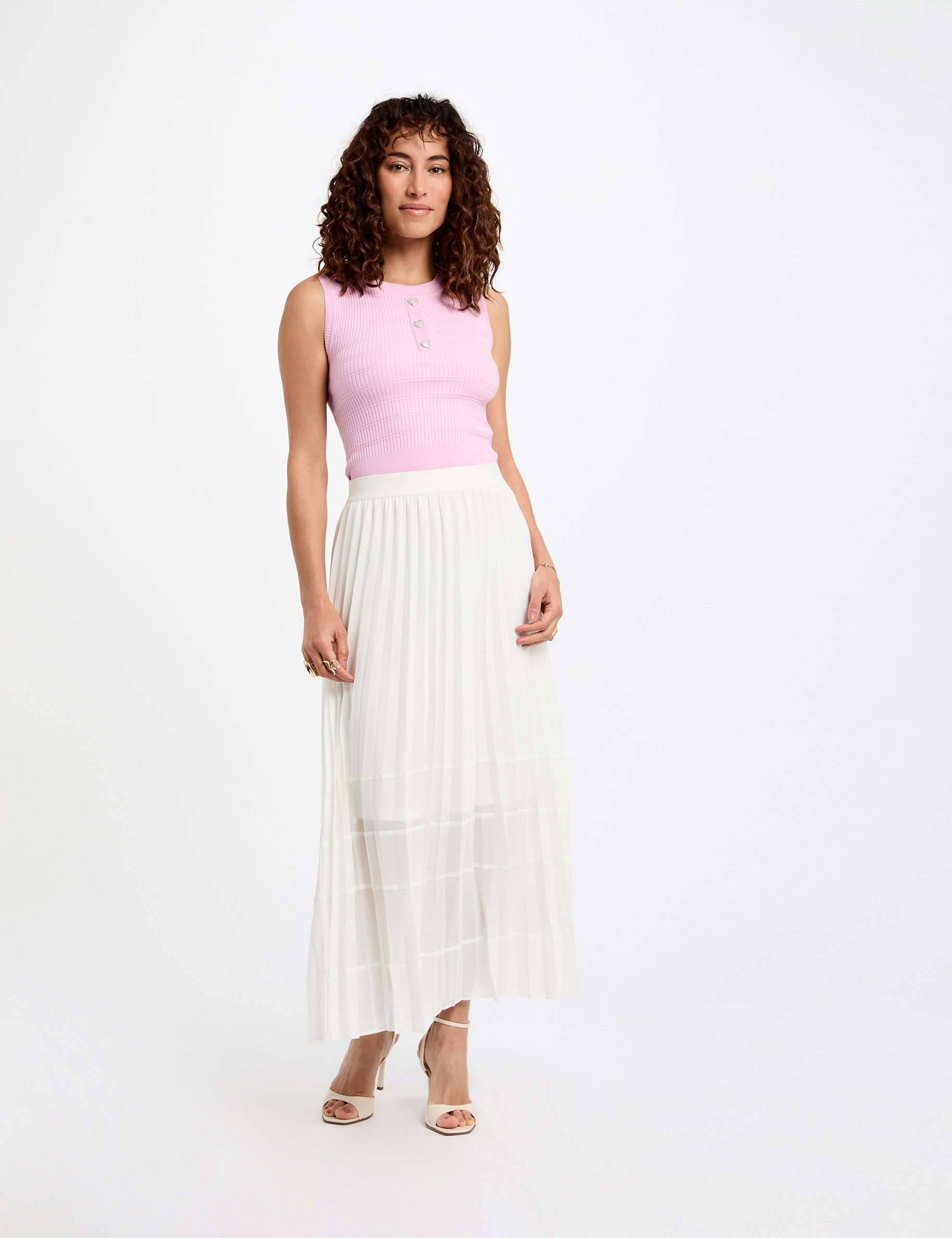 jupe longue evasee plissee ivoire femme Jupe longue évasée plissée ivoire femme