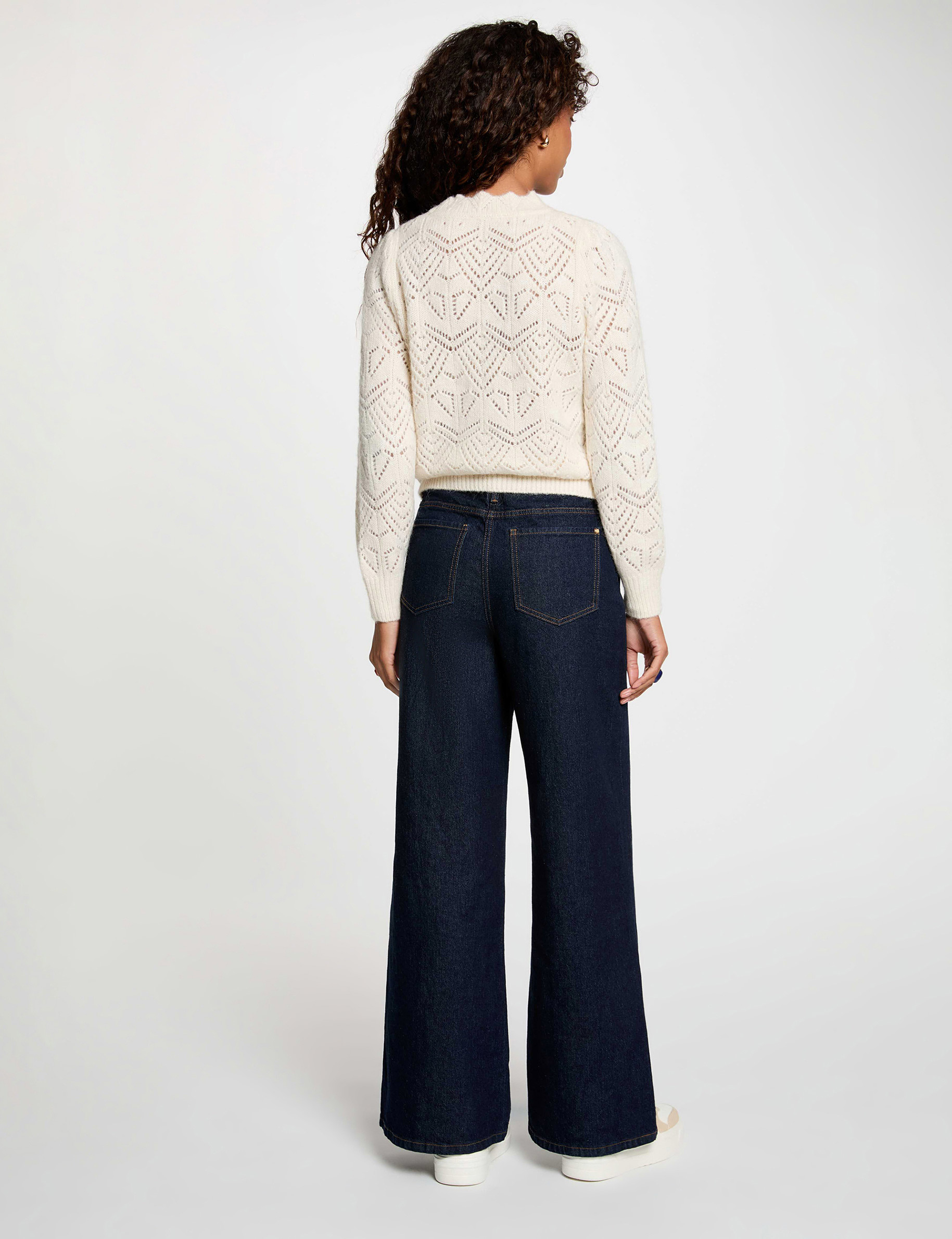Lochmuster-Pullover mit Rundhals elfenbein damen