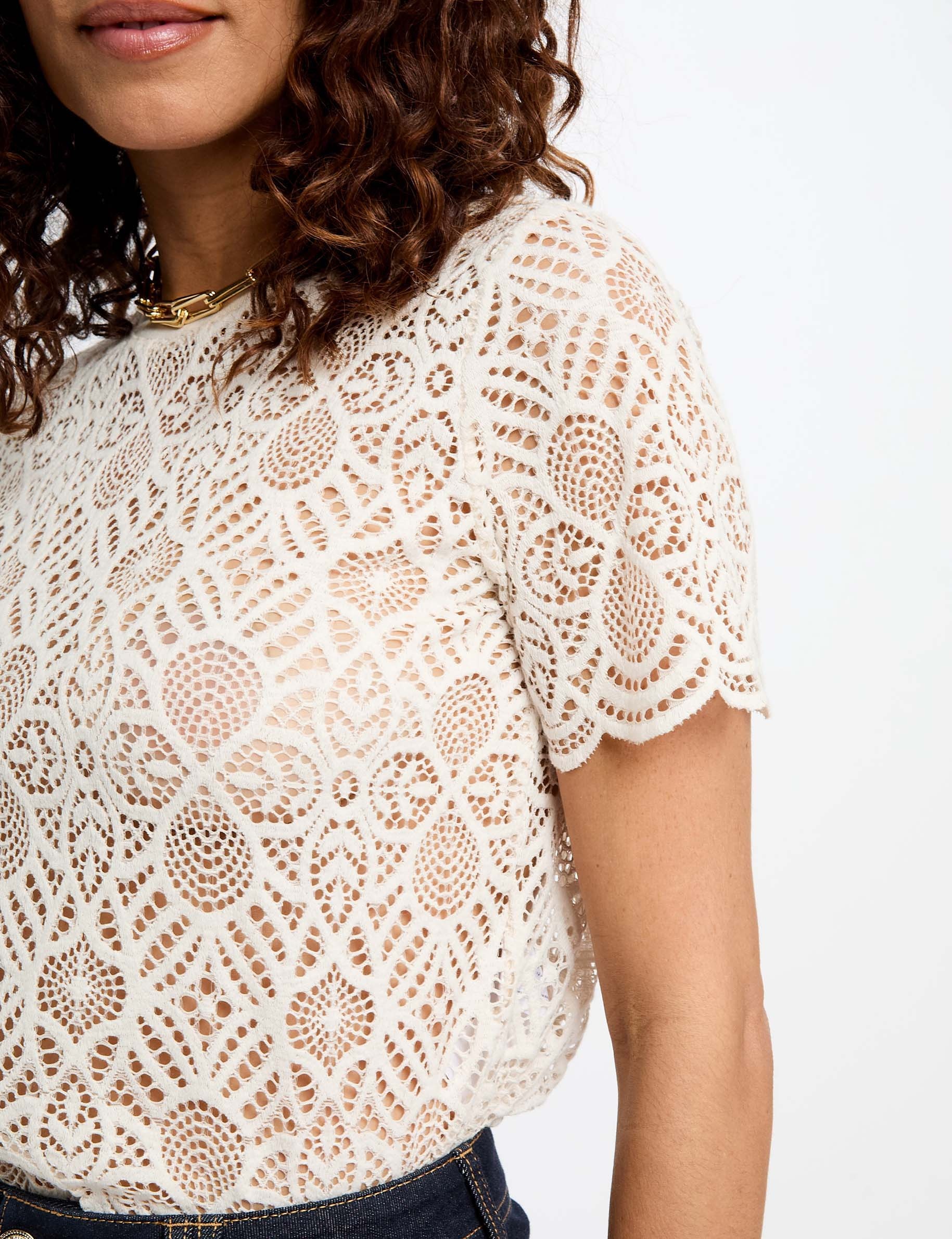 T-shirt manches courtes ivoire femme