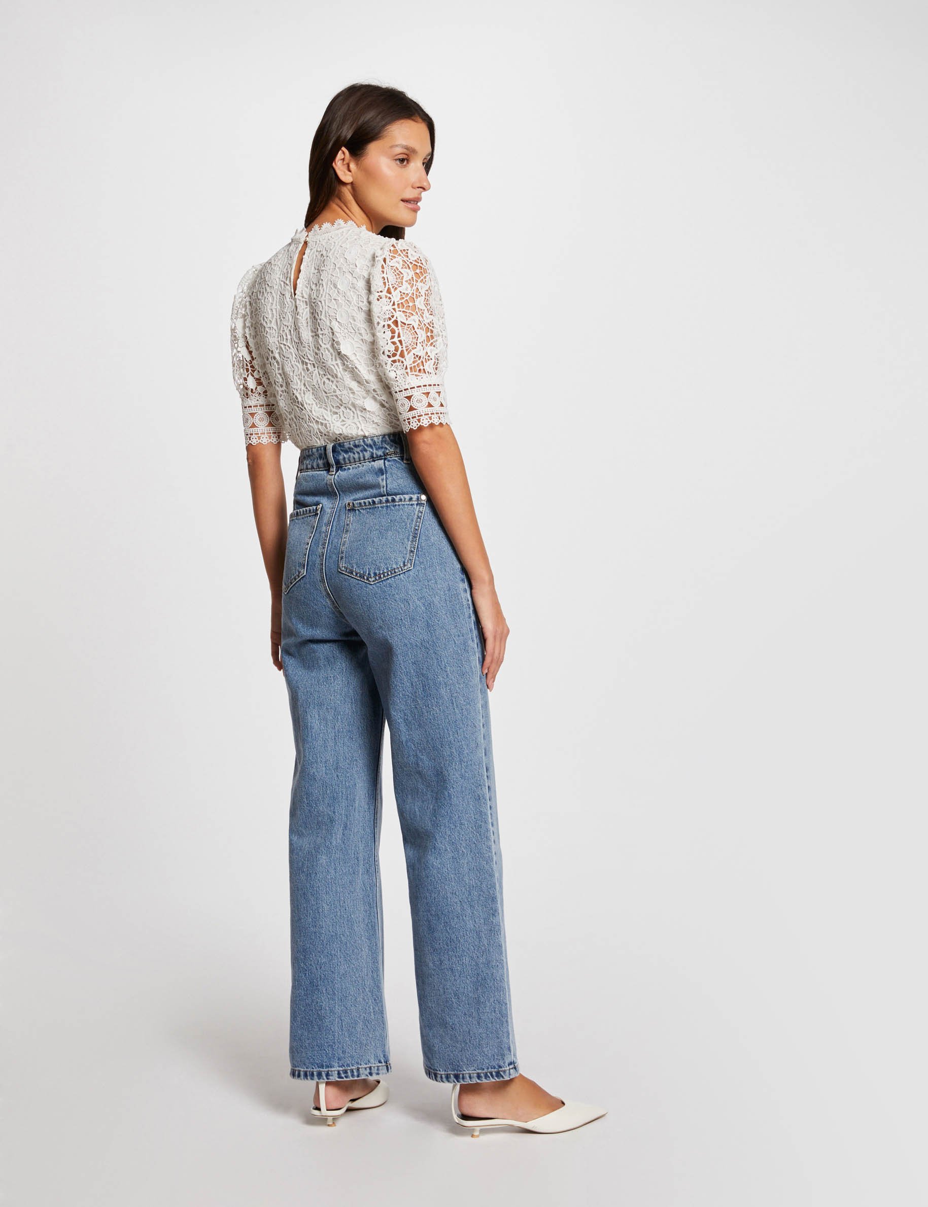 Kurzarmbluse aus Spitze elfenbein damen