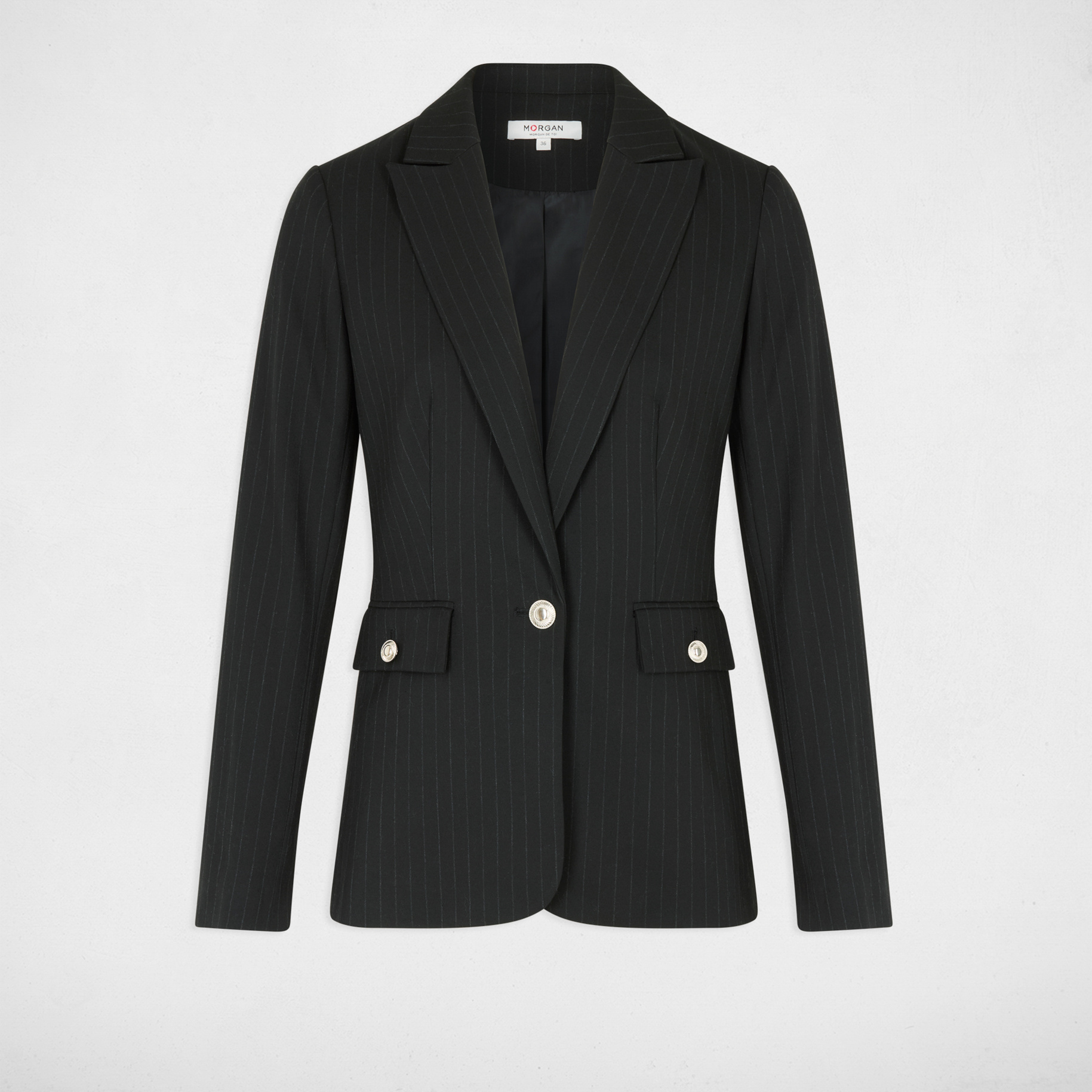 Blazer ray&eacute; col tailleur noir femme