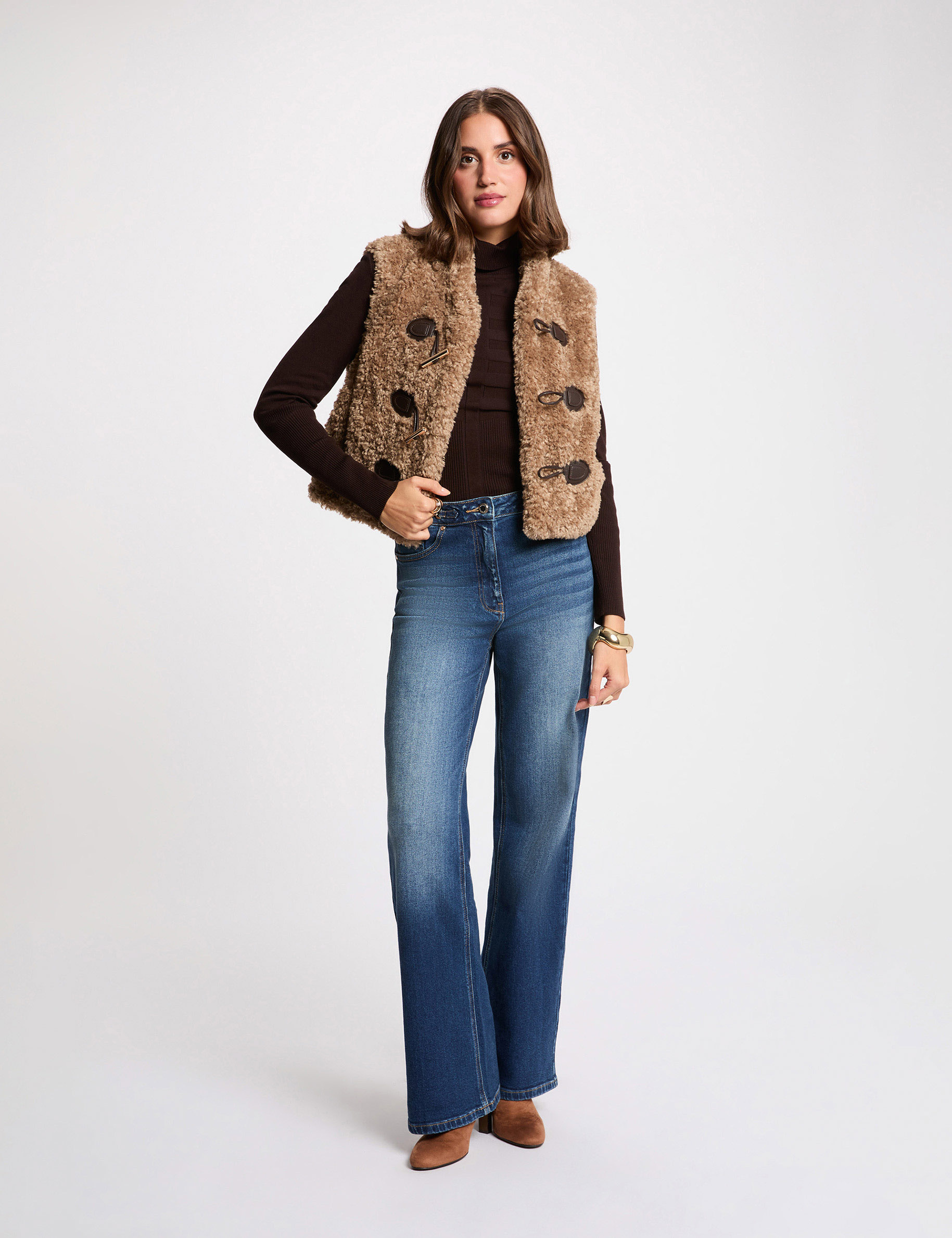 &Auml;rmellose Strickjacke mit Schalkragen braun damen