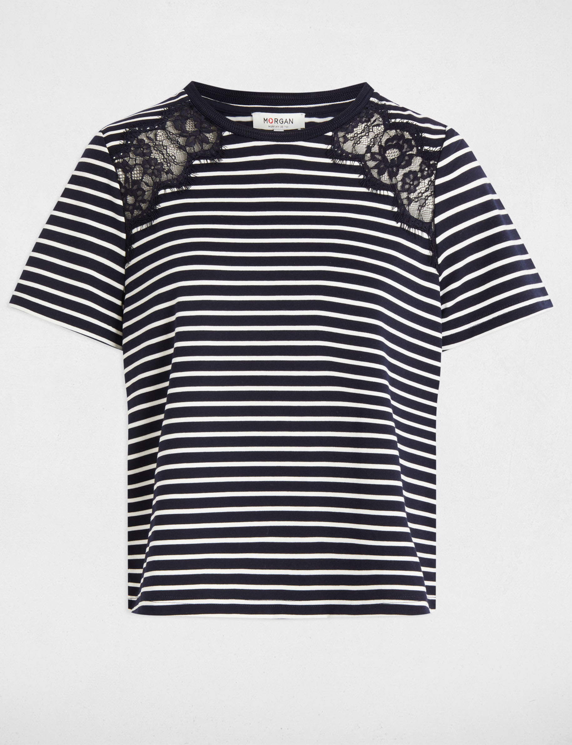 Gestreiftes Kurzarm-T-Shirt marineblau damen
