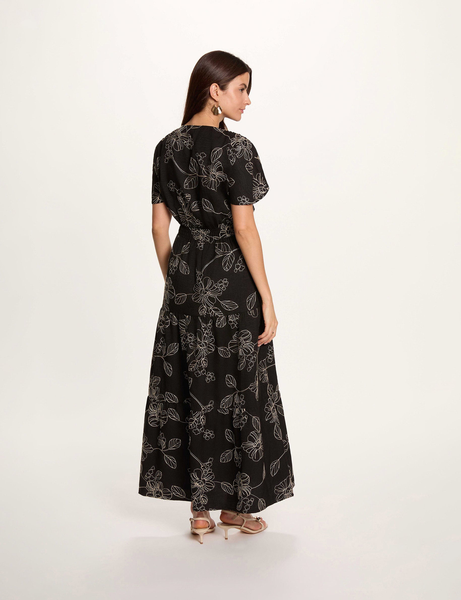 Robe longue broderie multicolore femme