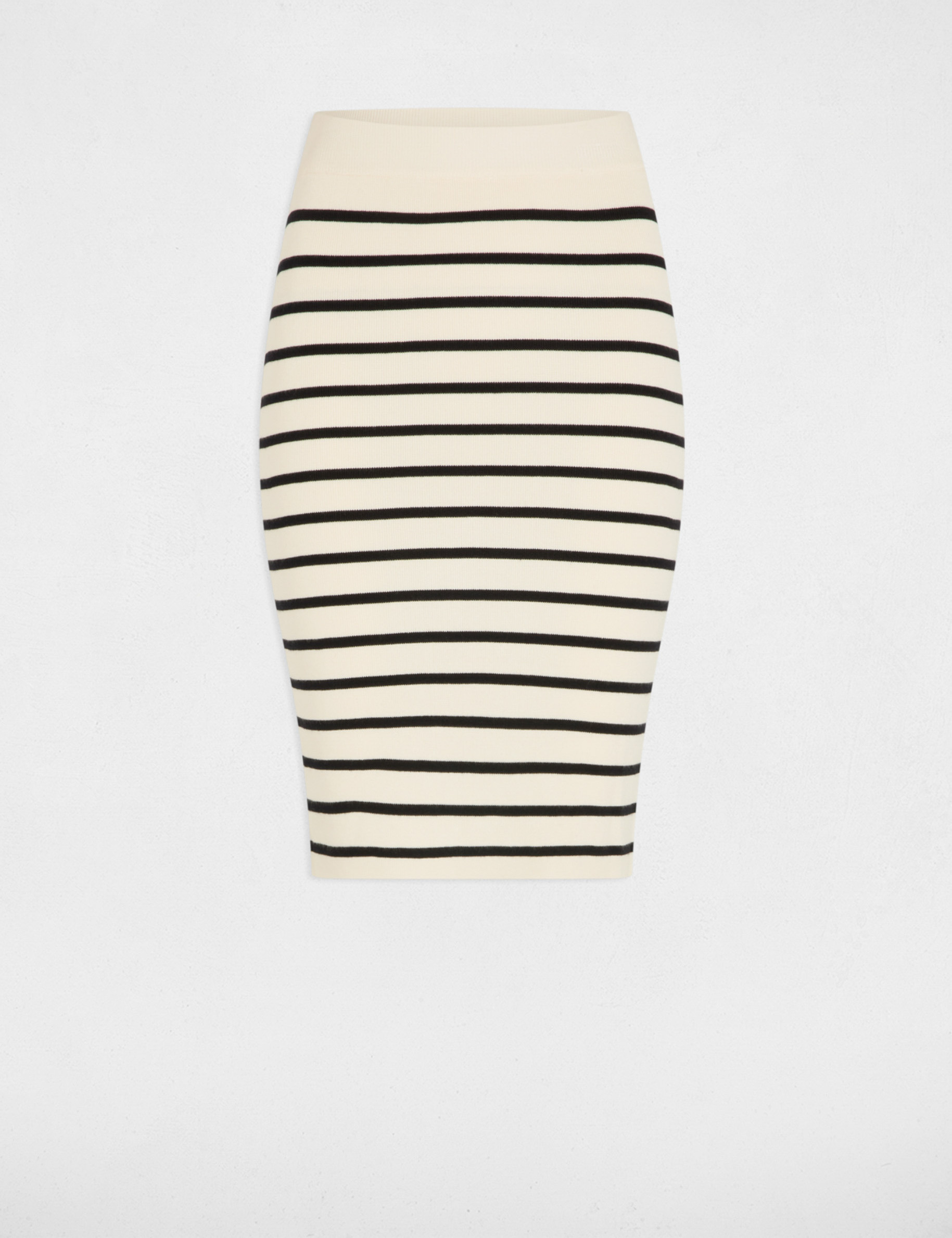 jupe tricot moulante rayee ecru femme Jupe tricot moulante rayée ecru femme