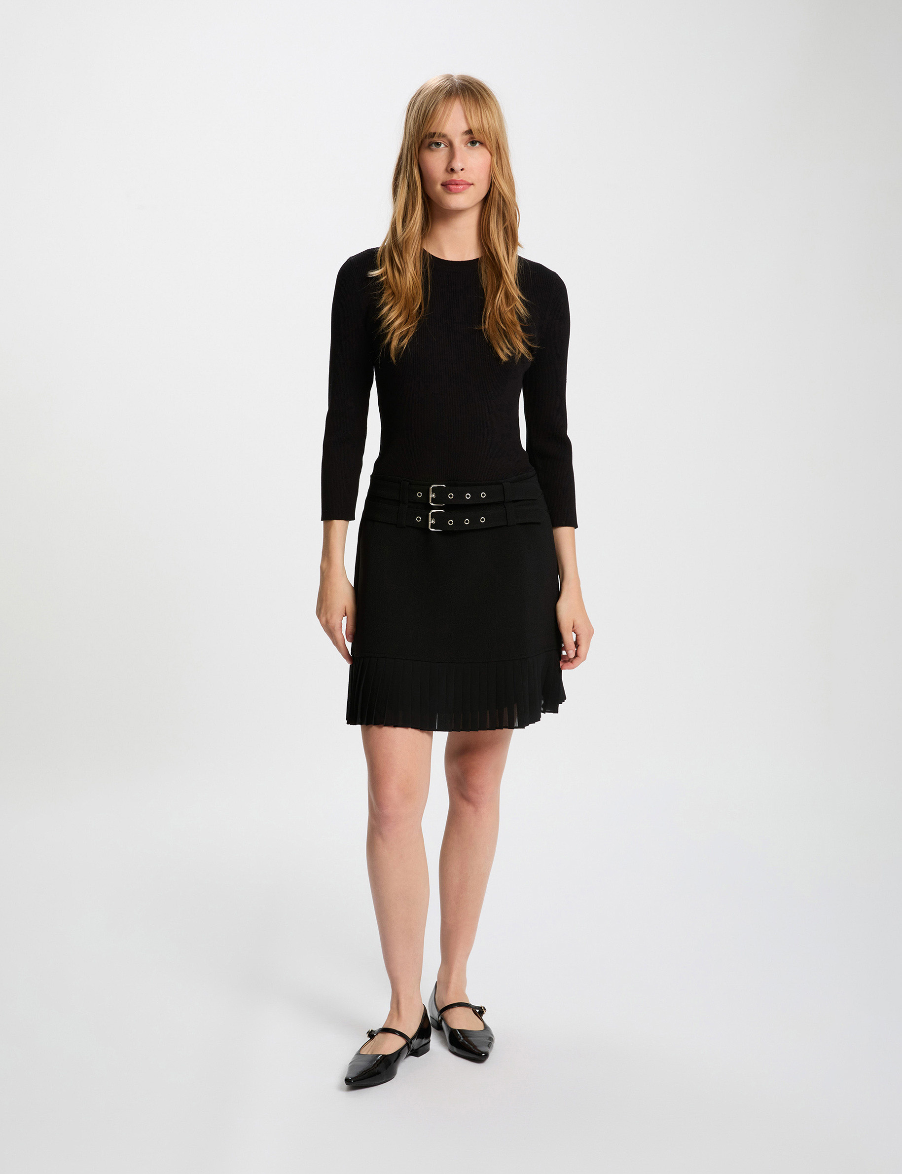 Robe courte pliss&eacute;e noir femme