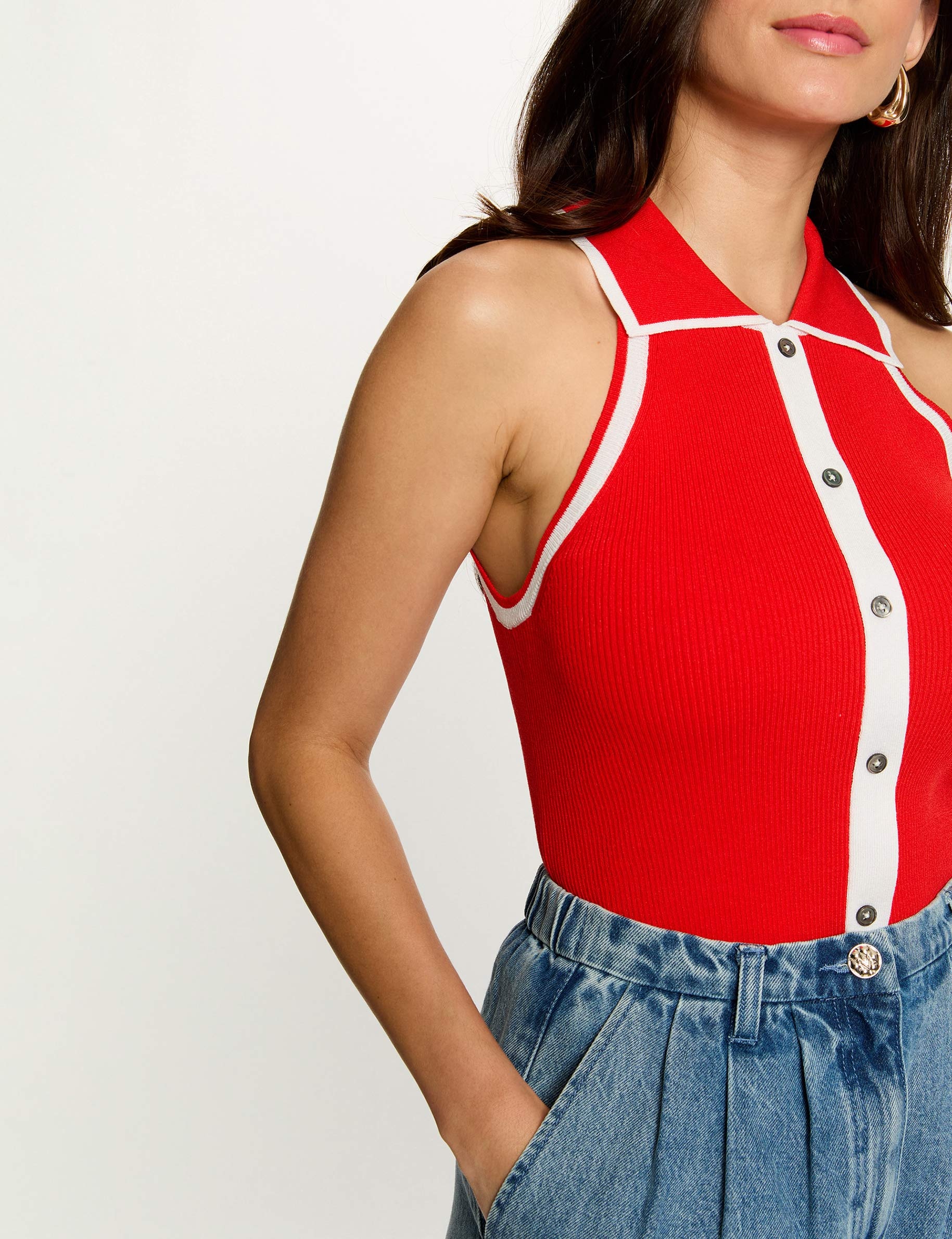 Figurbetonter Pullover mit Reverskragen leuchtend rot damen