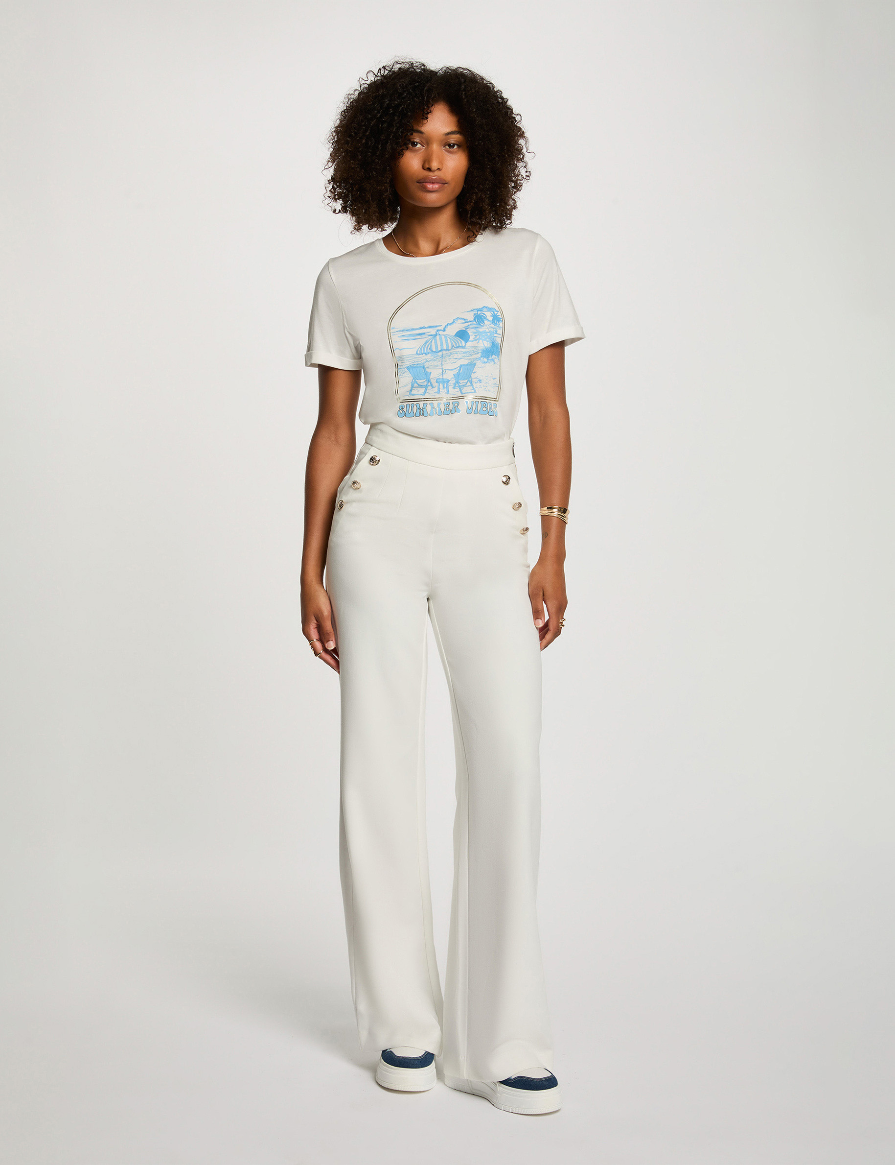 pantalon large a boutons blanc femme Pantalon large à boutons blanc femme