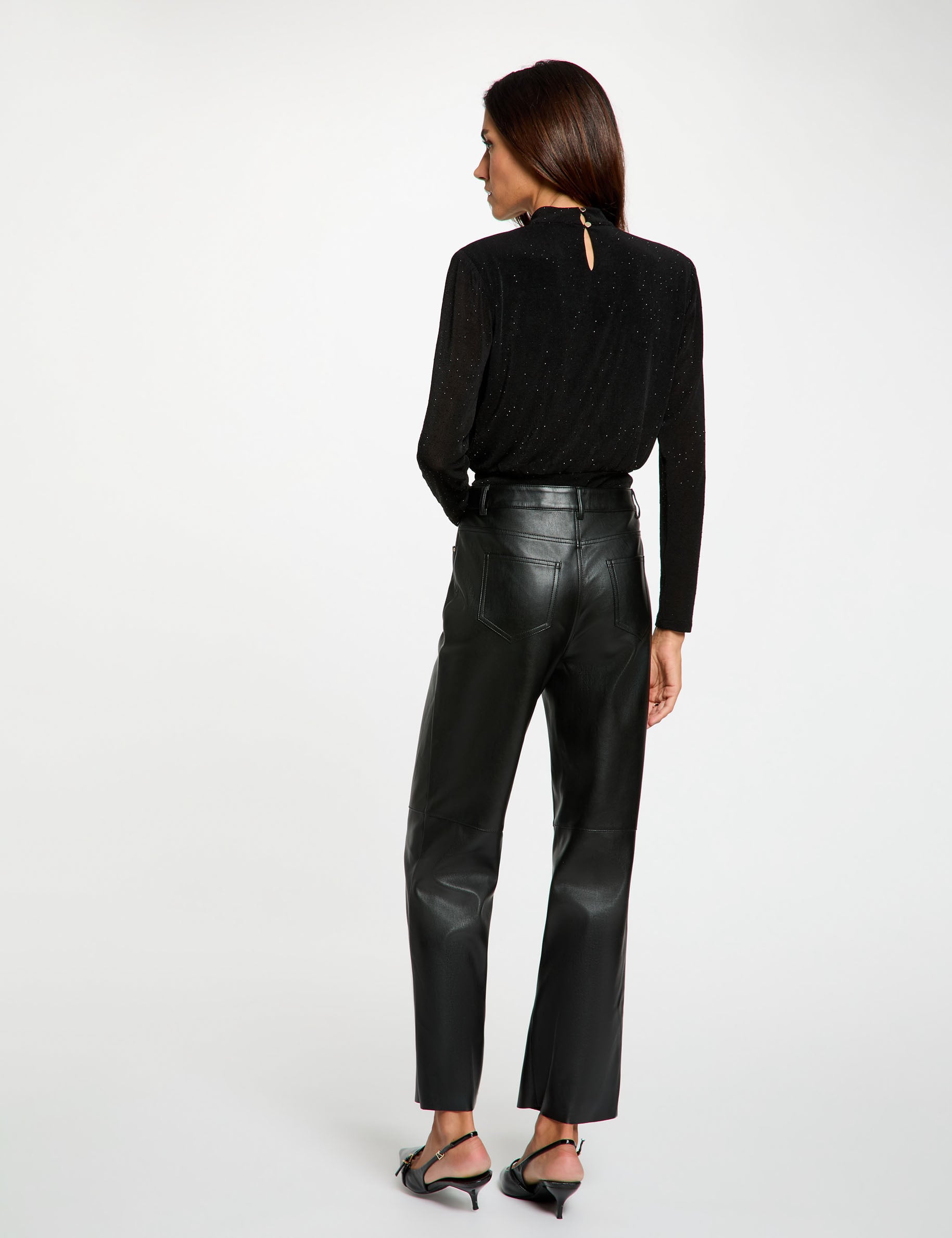T-shirt col montant strass noir femme