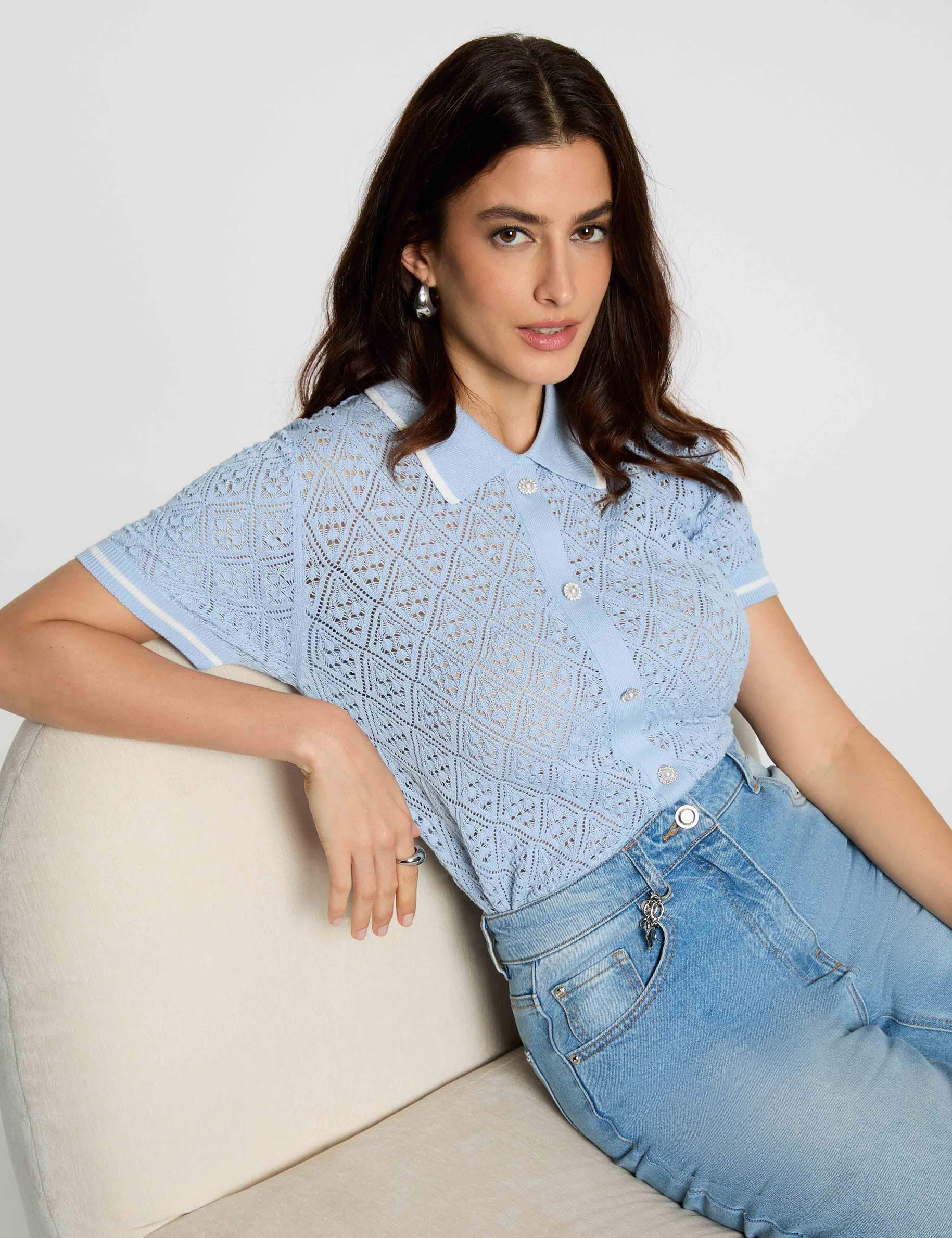 Strickjacke mit Reverskragen himmelblau damen