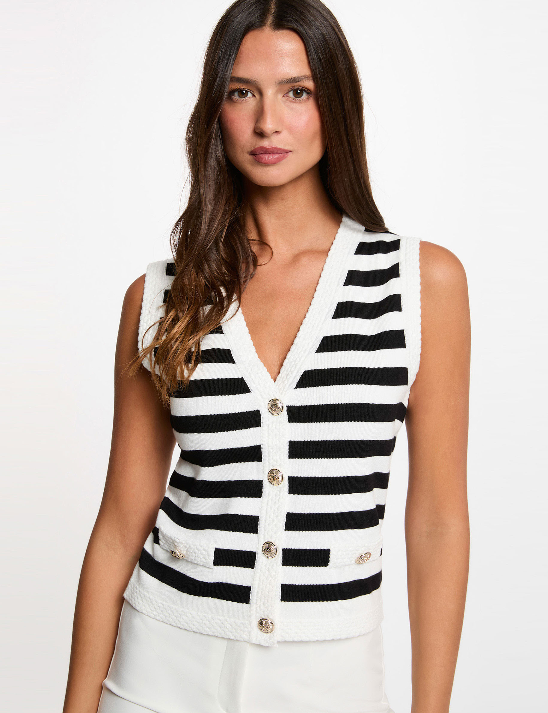 Gilet sans manches ray&eacute; blanc femme