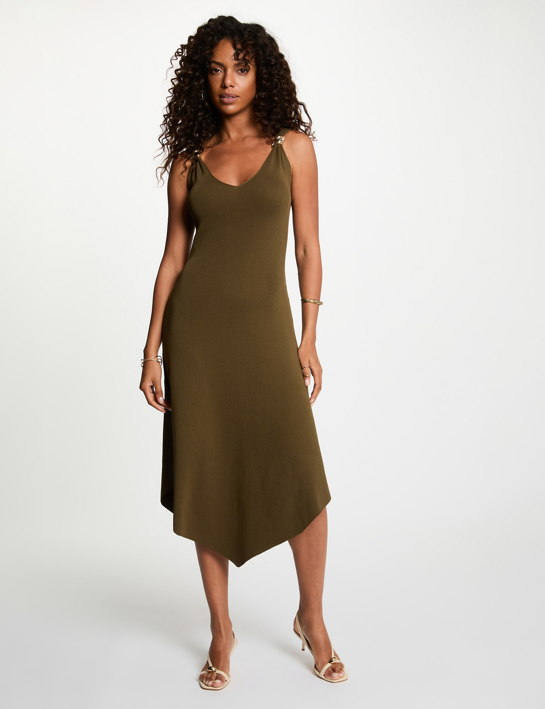 Strickkleid mit V-Ausschnitt khakigr&uuml;n damen