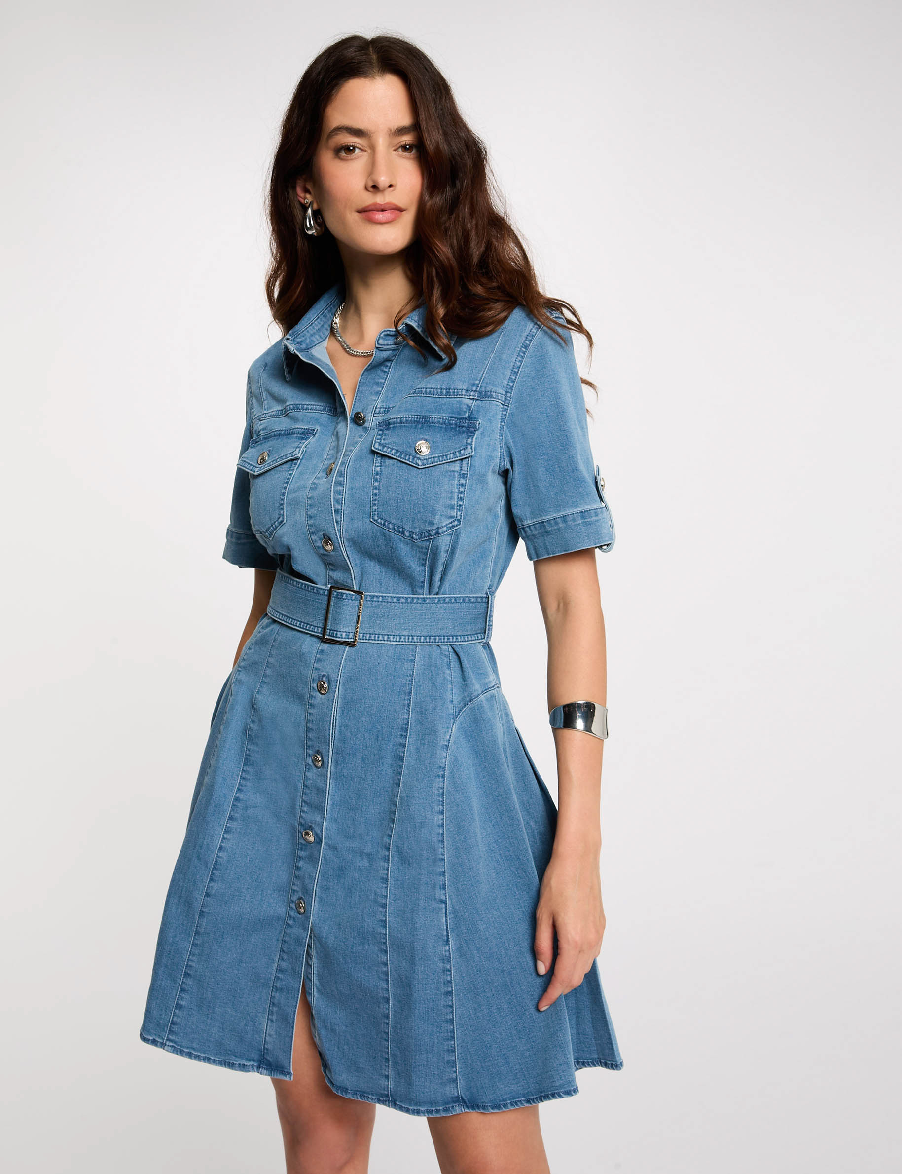 robe courte patineuse en jean denim stone femme Robe courte patineuse en jean denim stone femme