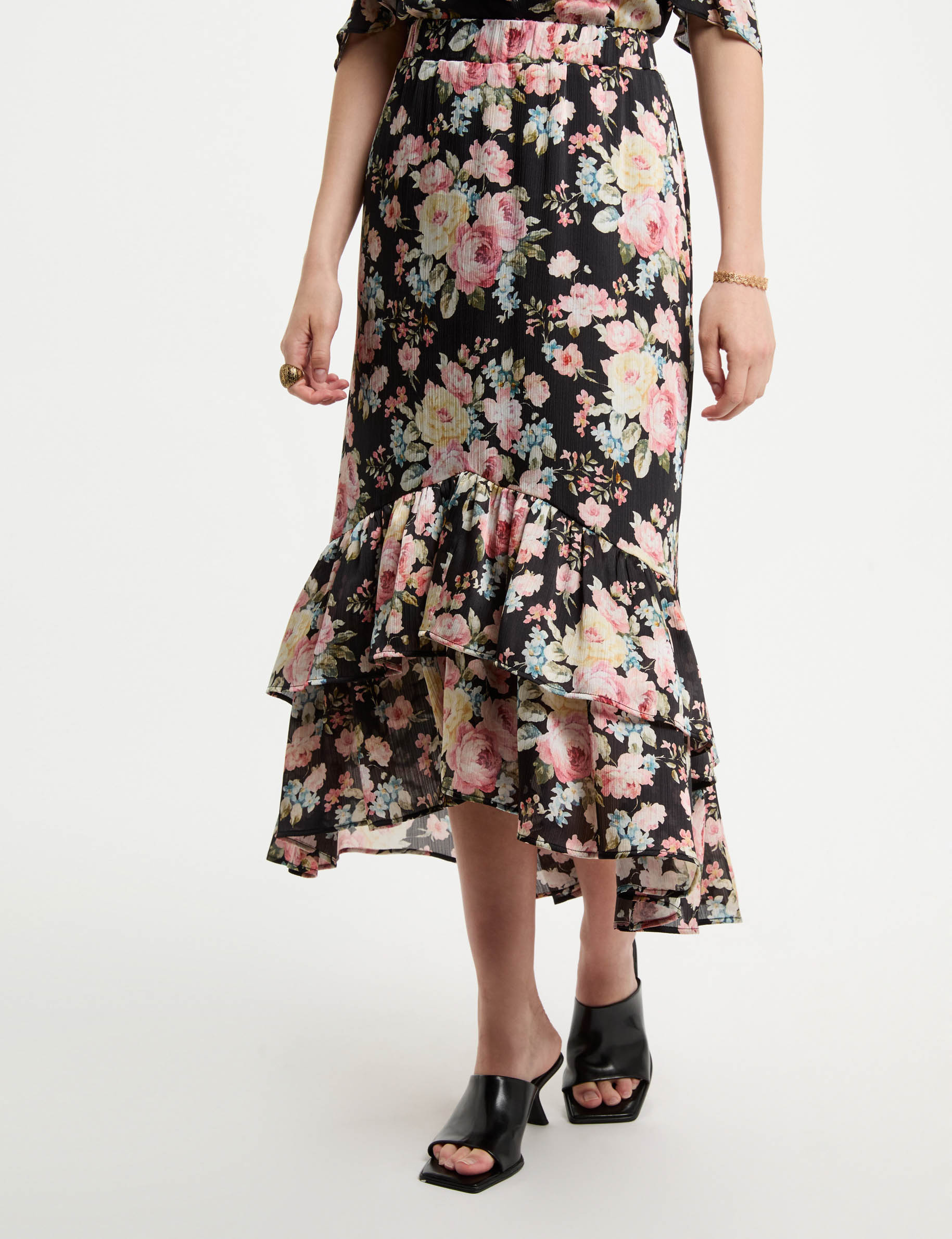 midi rock mit volants und print mehrfarbig damen Midi-Rock mit Volants und Print mehrfarbig damen
