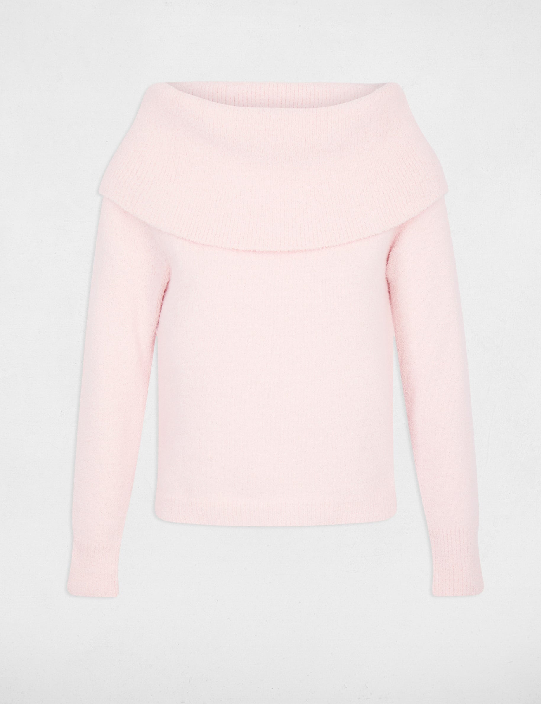 Pull col bardot rose clair femme